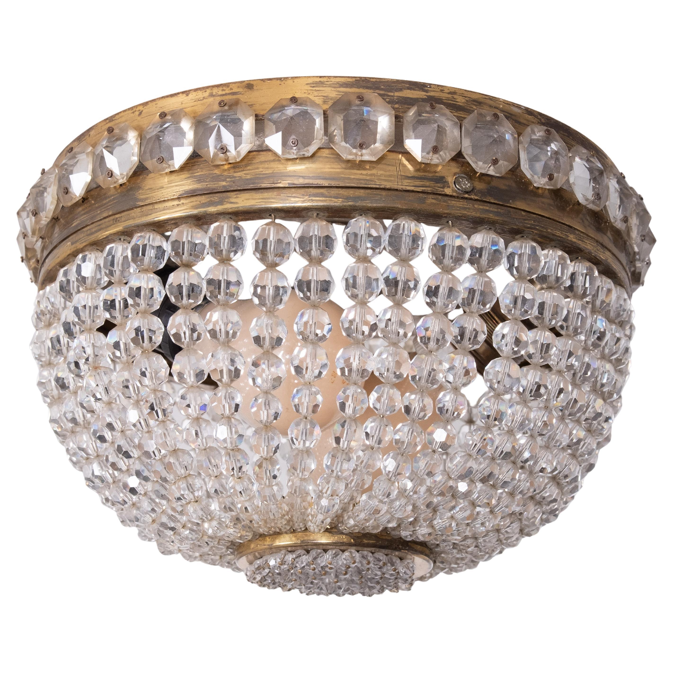 Antike Kristallglas-Deckenlampe 1930er Jahre