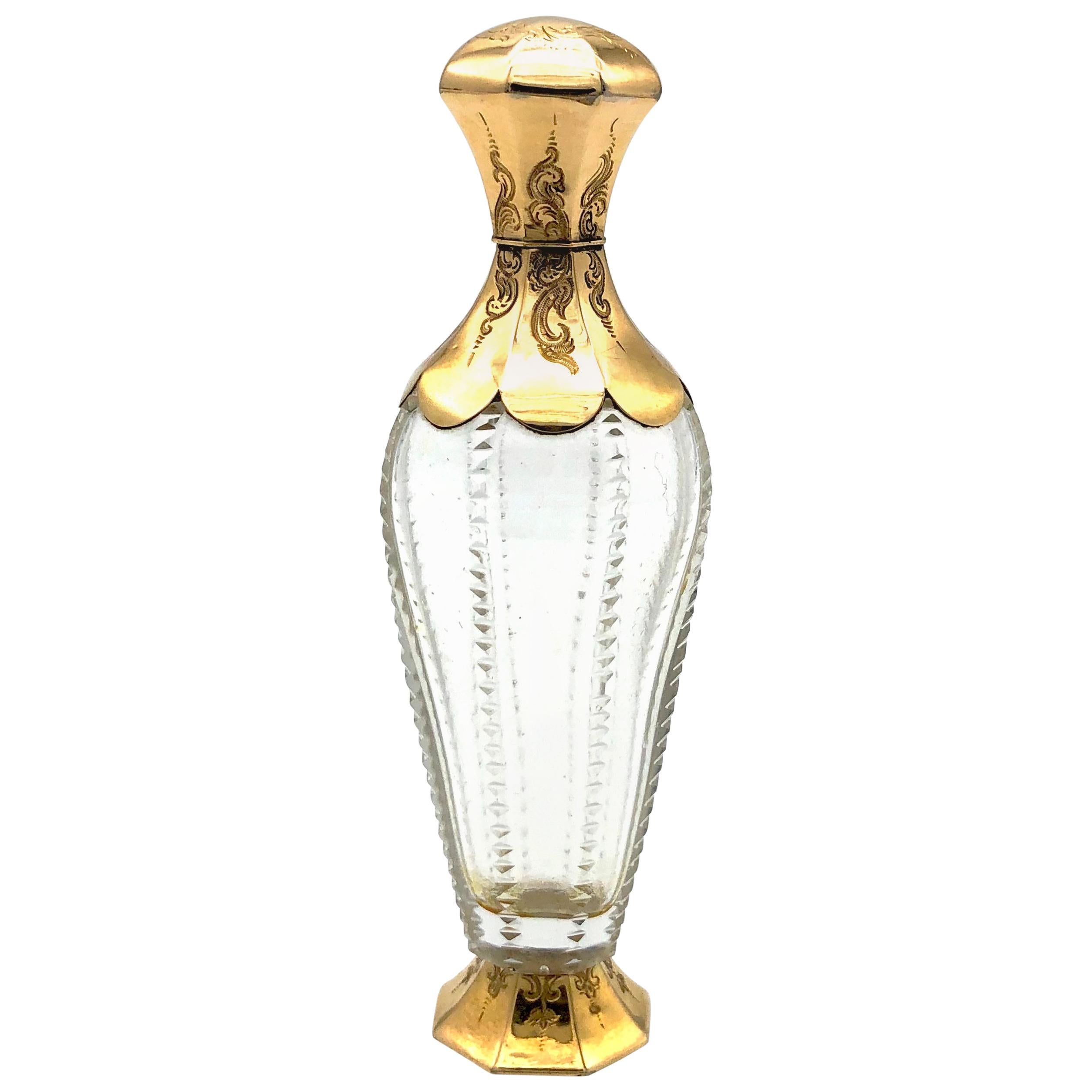 Antique Chrystal Glass Gold Scent Bottle Perfume Bottle