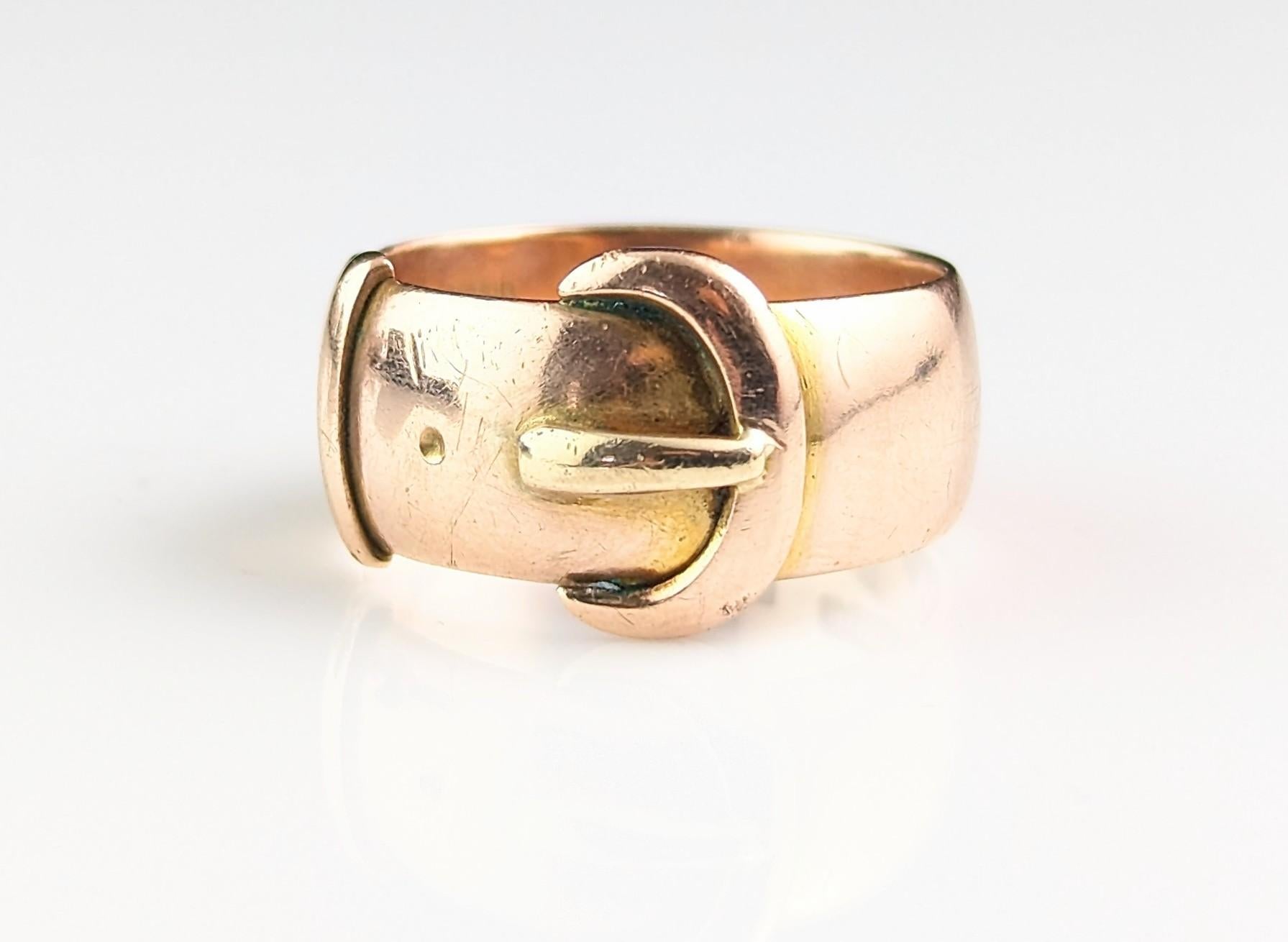 Antique Chunky 9k gold buckle ring, Victorian  7