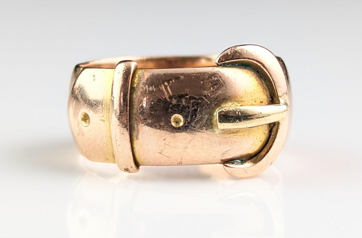 Antique Chunky 9k gold buckle ring, Victorian  8