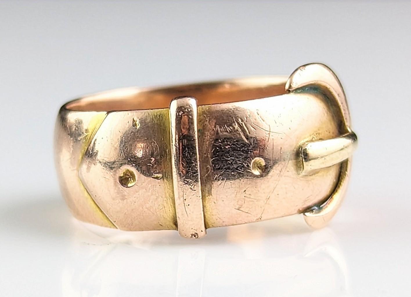 Antique Chunky 9k gold buckle ring, Victorian  9