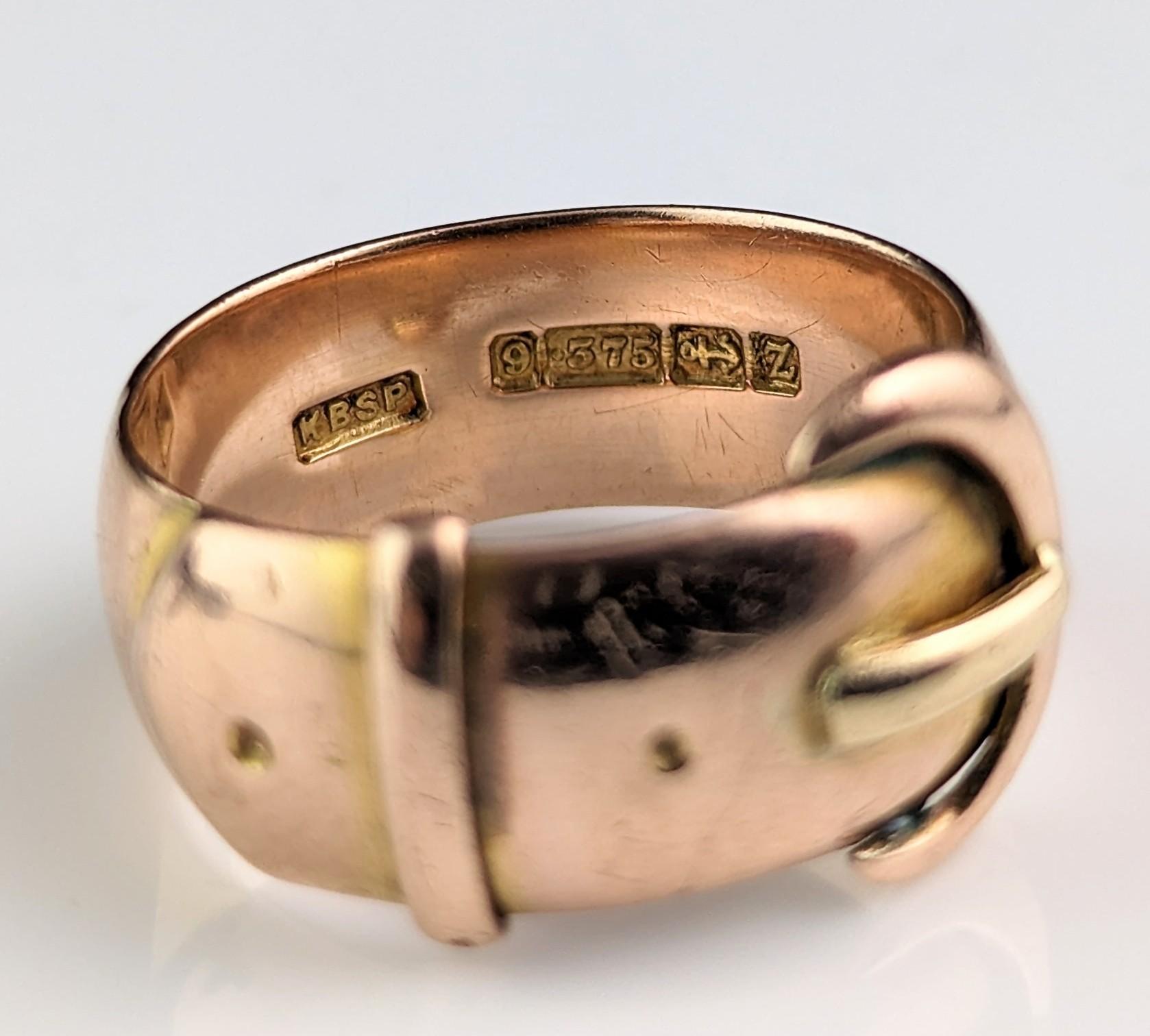 Antique Chunky 9k gold buckle ring, Victorian  5