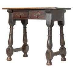 Antique Chunky Spanish Baroque Oak Side Table with Baluster Legs, 17th Century