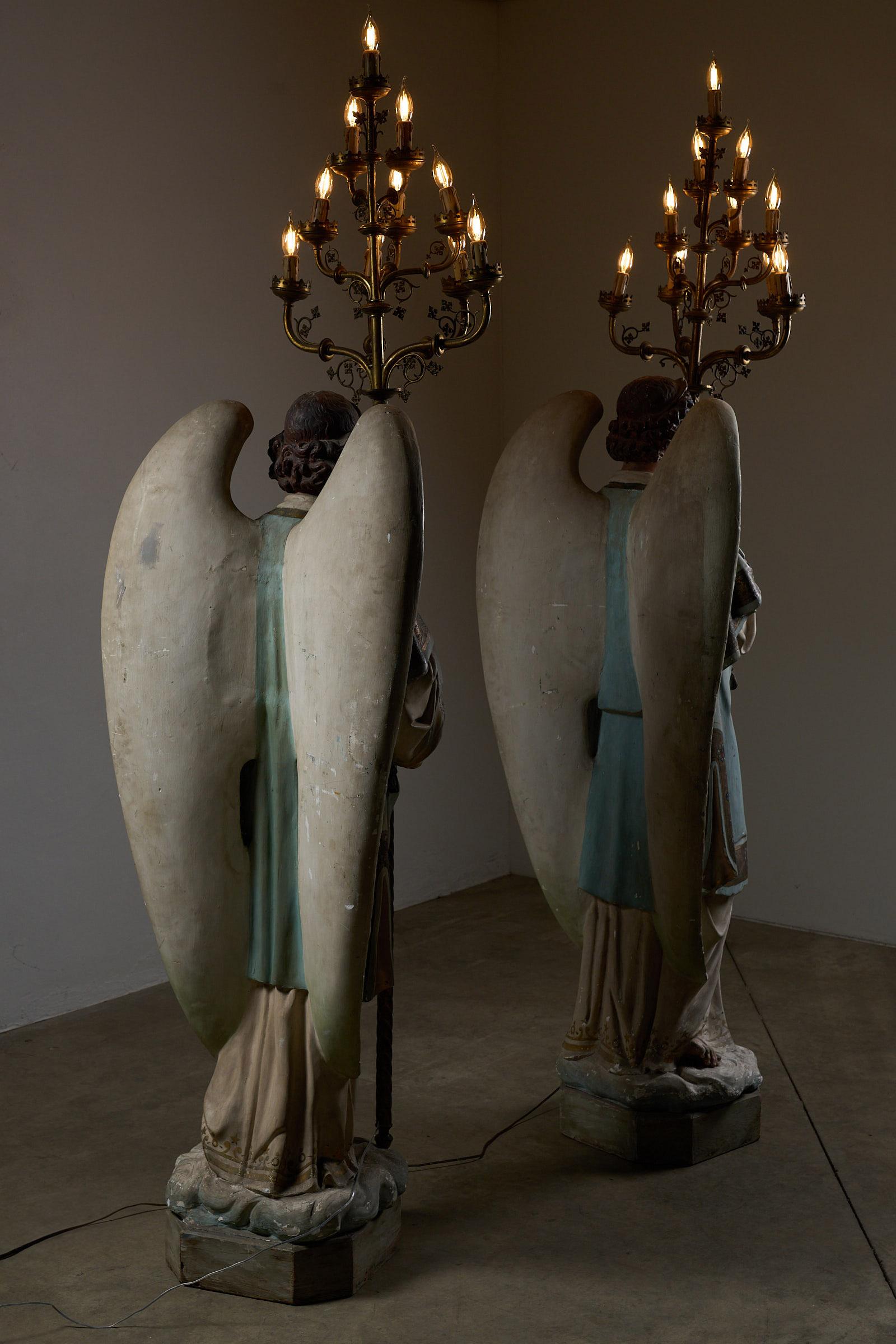 Antique Church Angel Candle Holders with Brass Chandeliers – 19th Century For Sale 2