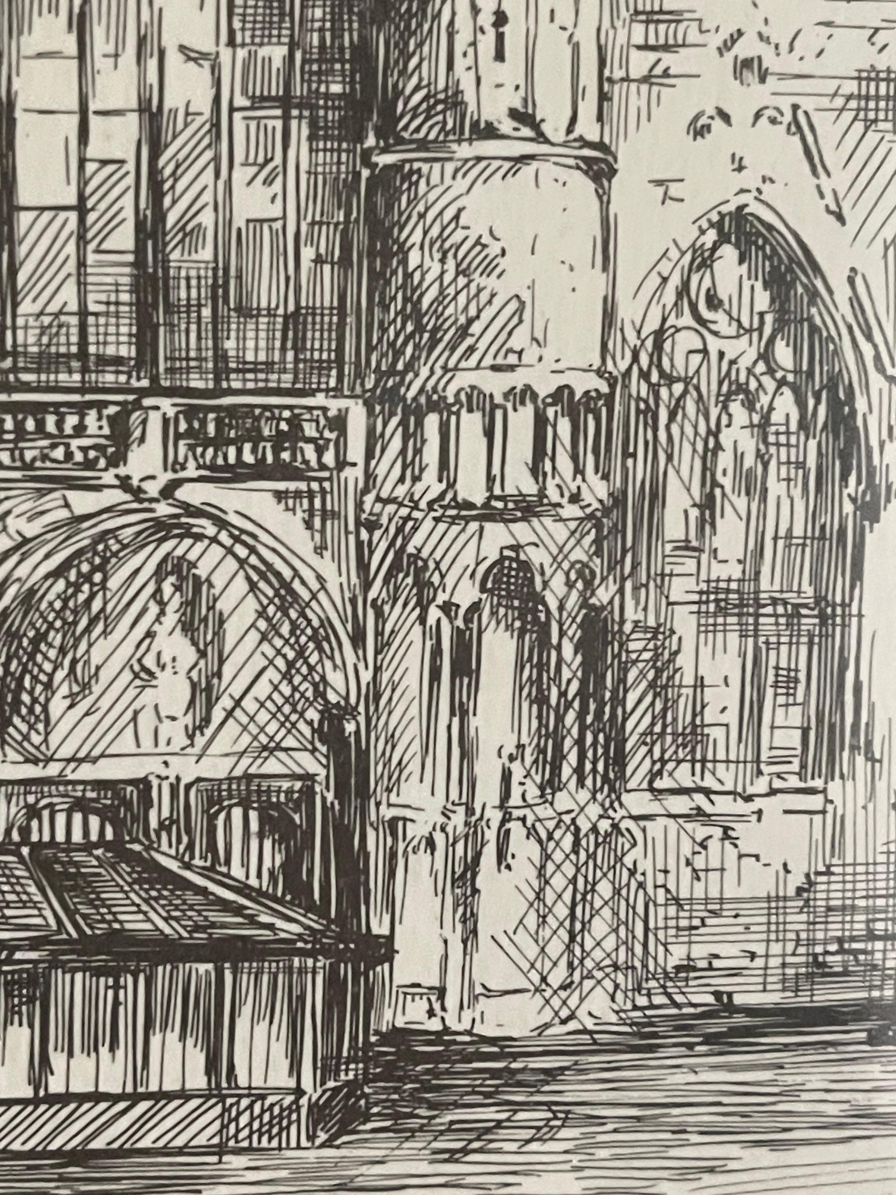 Organic Material Antique Church Drawing, Lovely Wall Decoration Painting Signed Frans Vanderveken For Sale