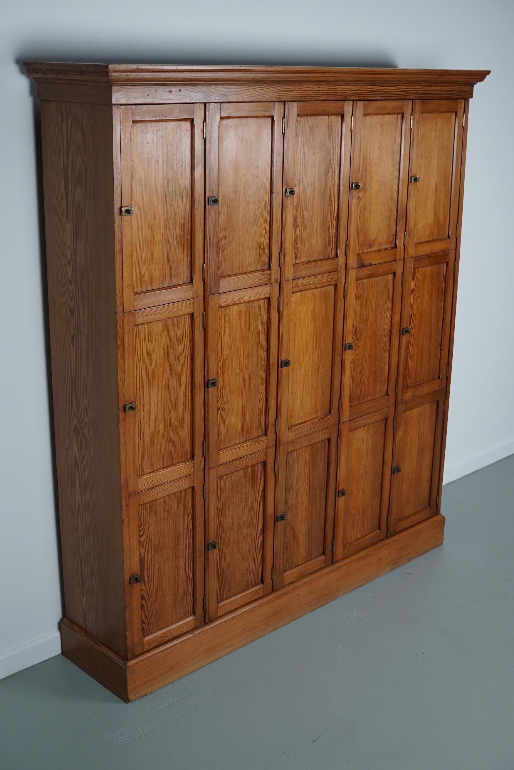 Antique Church Dutch Pitch Pine Locker Cabinet, 1930s For Sale 3