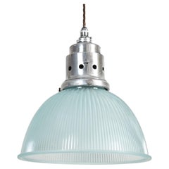 Retro Church Holophane Pendant Light, Blue Tint