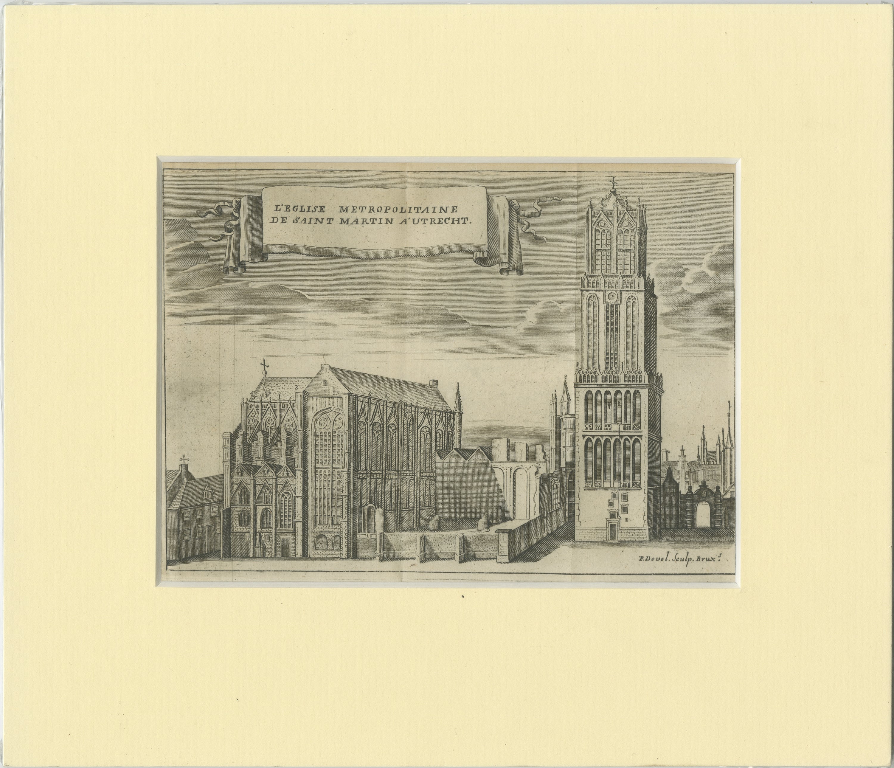 Antique Church Print of the 'Domkerk' in Utrecht, the Netherlands, circa 1770 For Sale