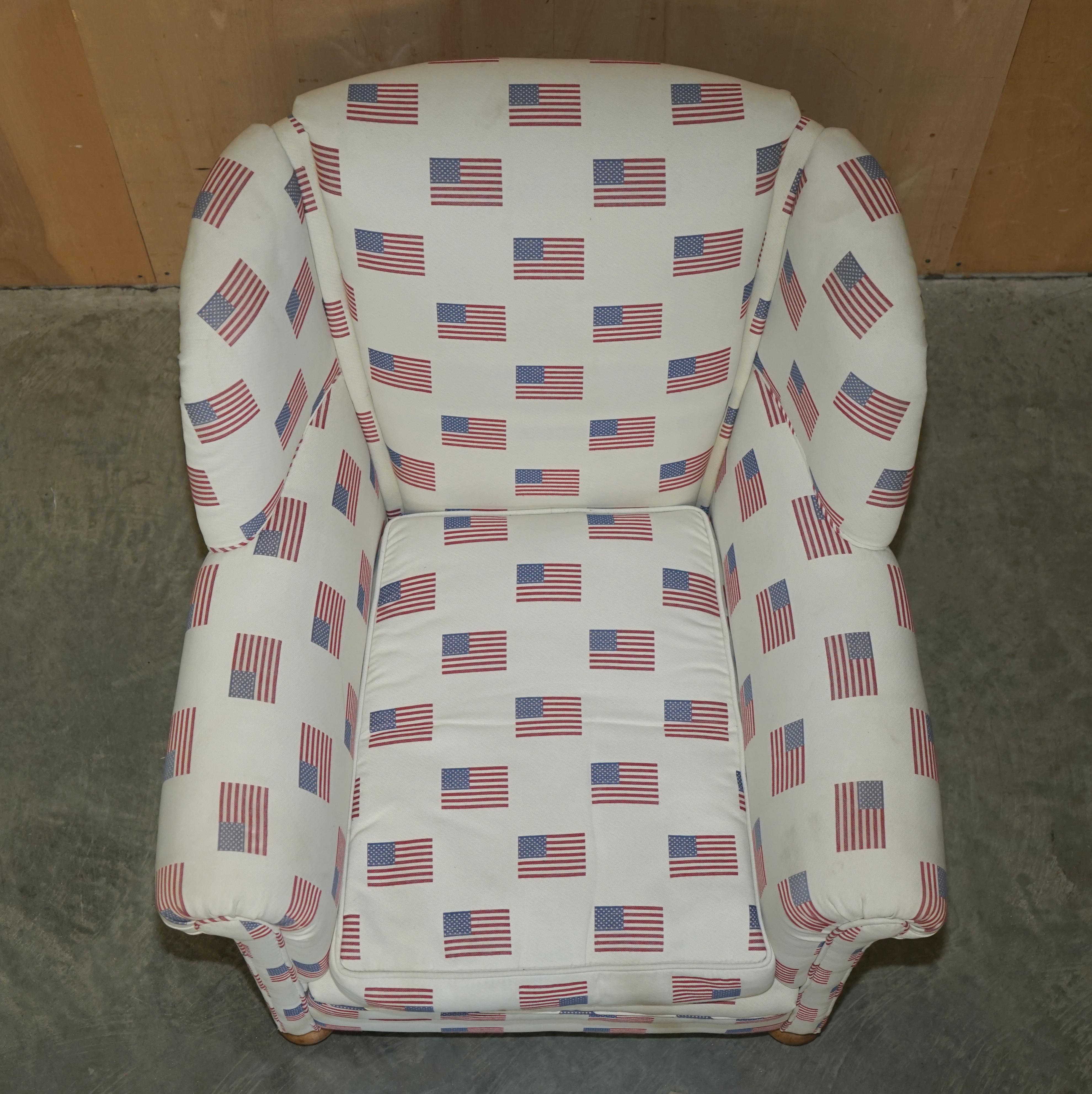 Antique Ci 1900 Victorian Club Armchair American Flag Stars & Stripes Upholstery For Sale 7