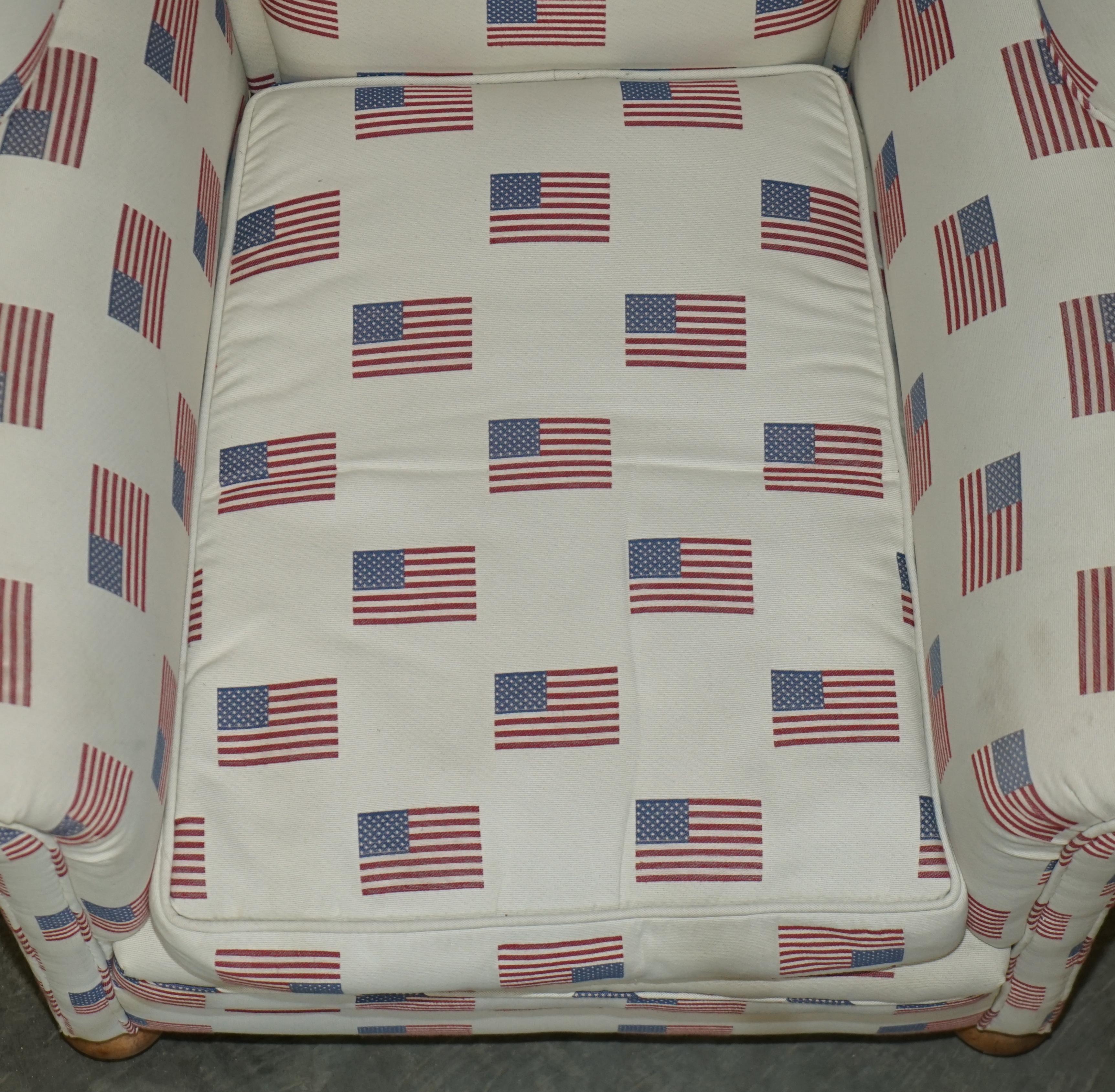 Antique Ci 1900 Victorian Club Armchair American Flag Stars & Stripes Upholstery For Sale 8