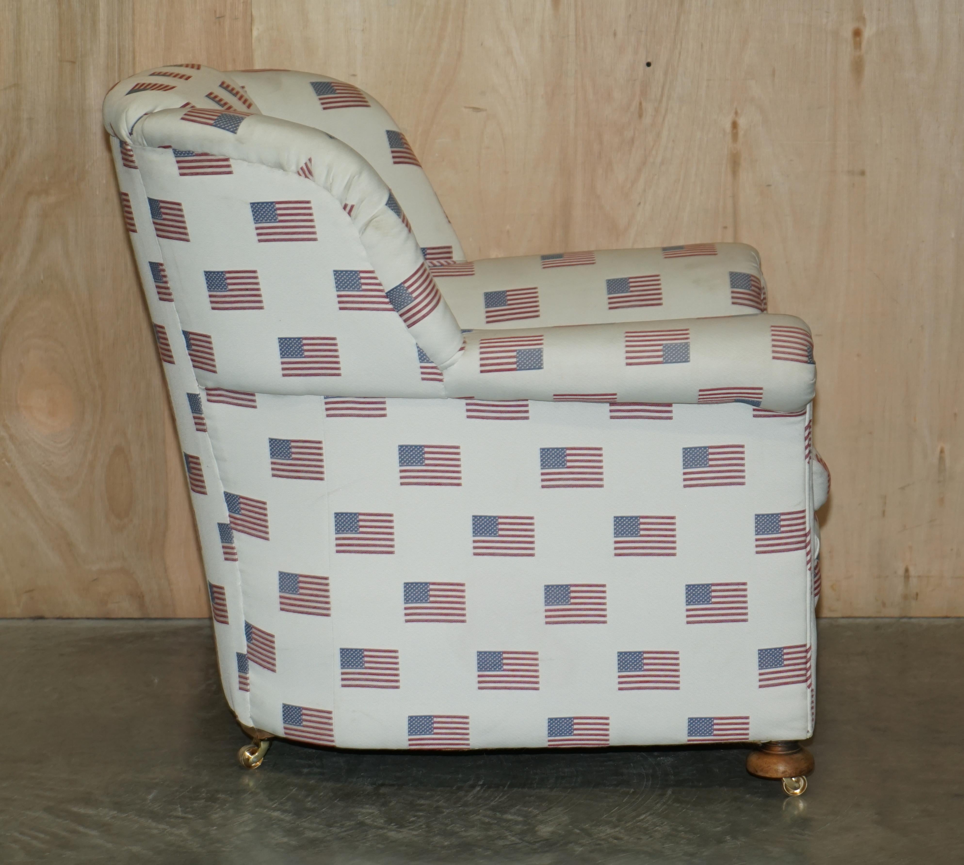 Antique Ci 1900 Victorian Club Armchair American Flag Stars & Stripes Upholstery For Sale 9