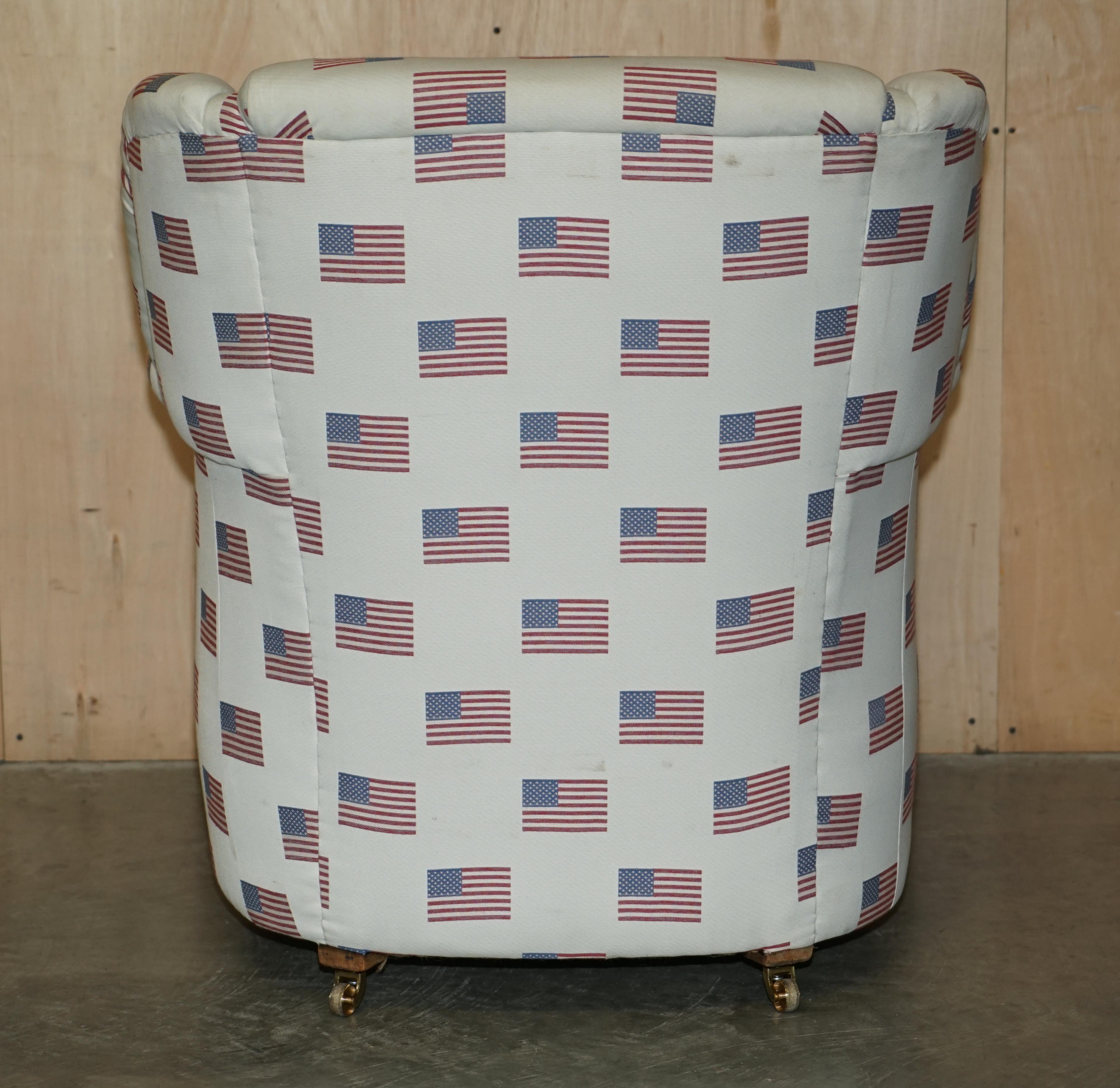Antique Ci 1900 Victorian Club Armchair American Flag Stars & Stripes Upholstery For Sale 10