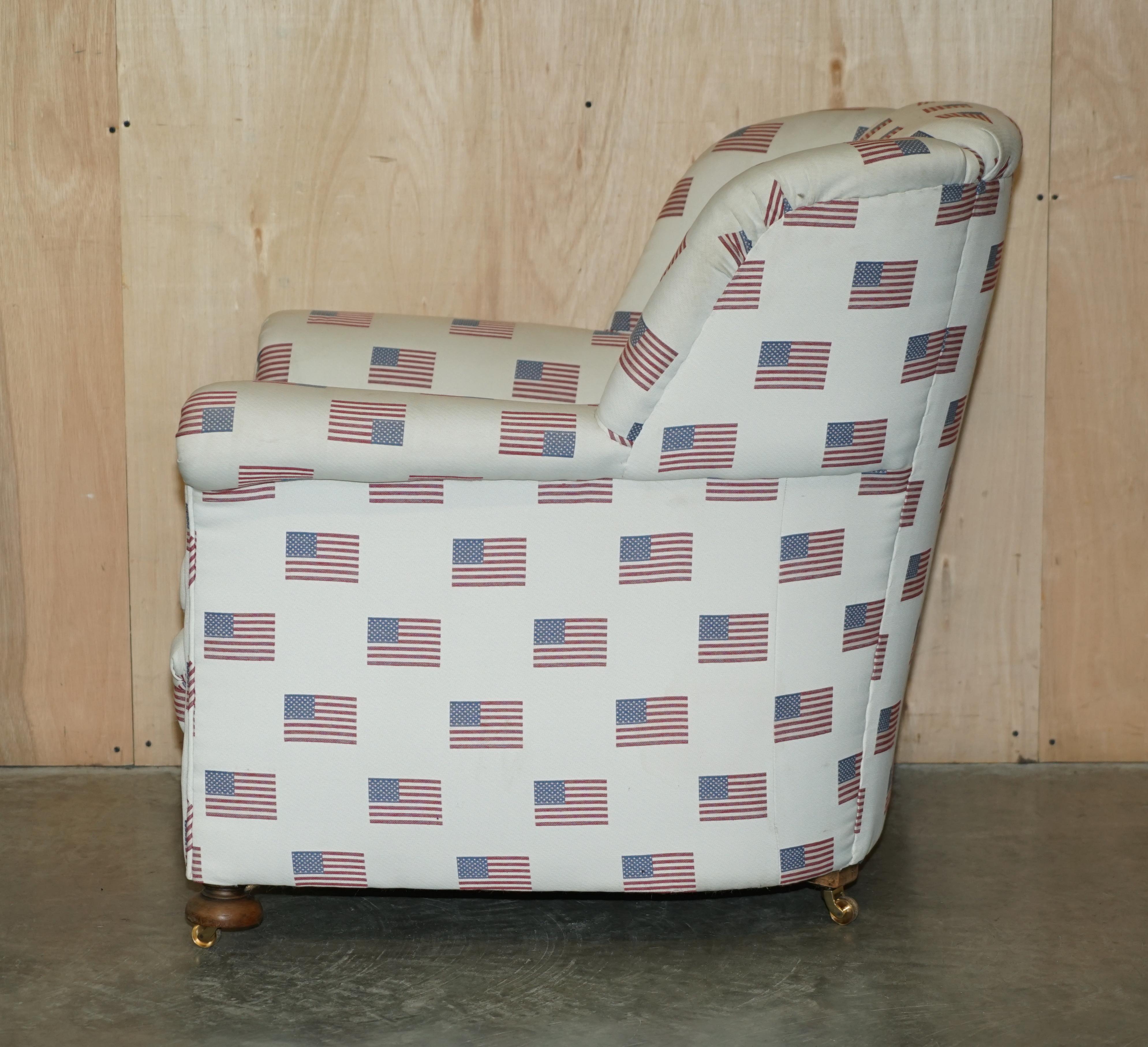 Antique Ci 1900 Victorian Club Armchair American Flag Stars & Stripes Upholstery For Sale 11