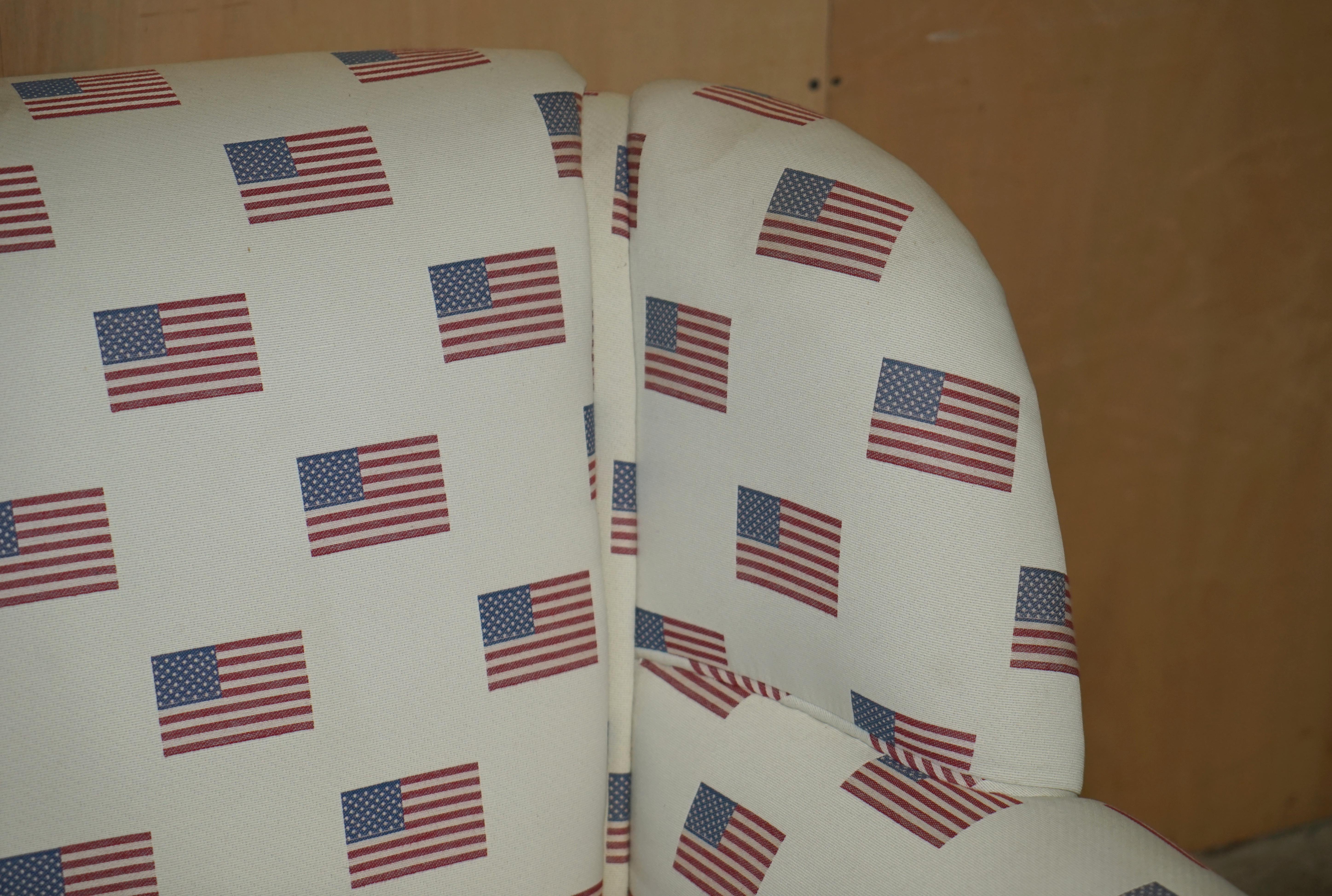 Early 20th Century Antique Ci 1900 Victorian Club Armchair American Flag Stars & Stripes Upholstery For Sale