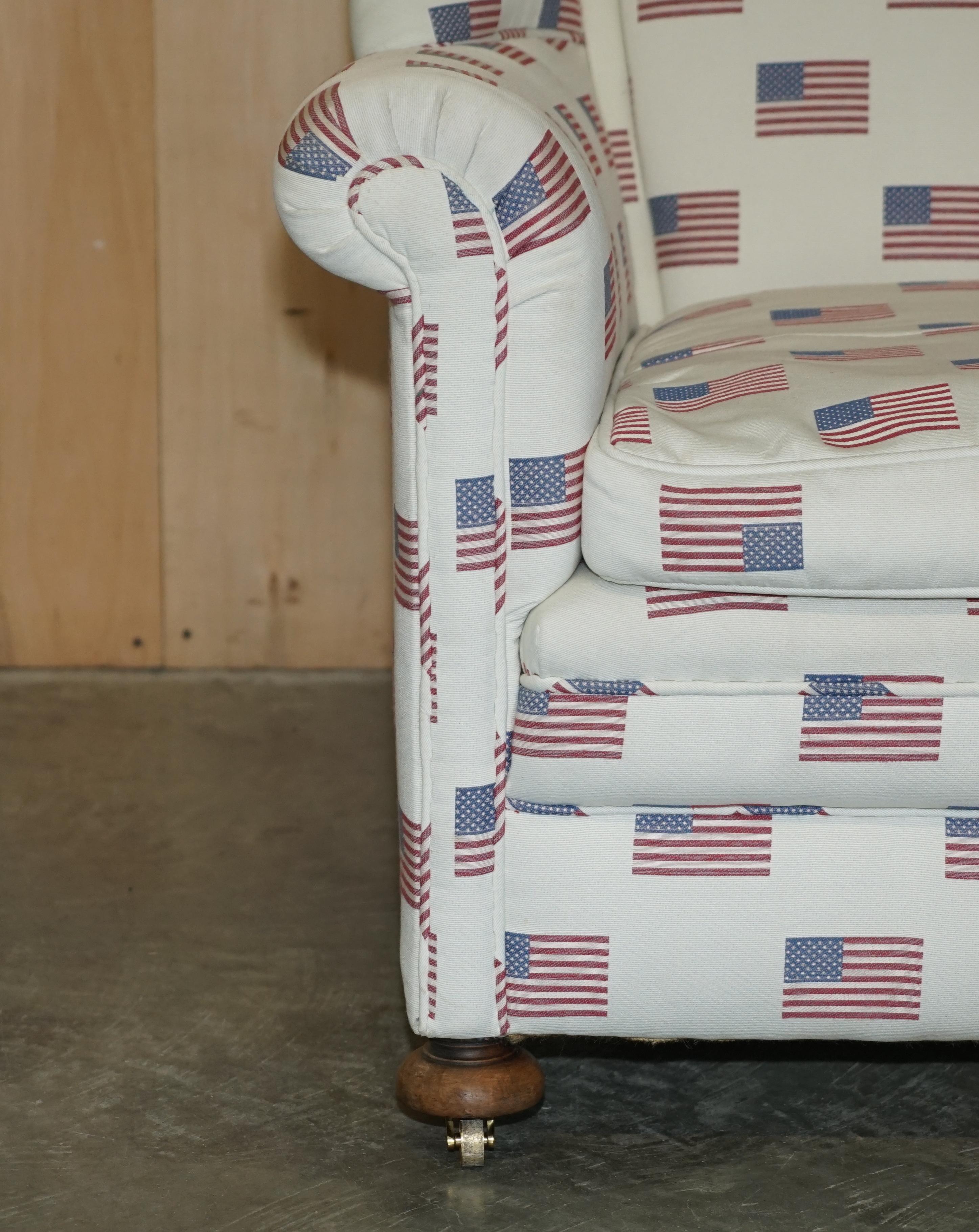 Antique Ci 1900 Victorian Club Armchair American Flag Stars & Stripes Upholstery For Sale 2