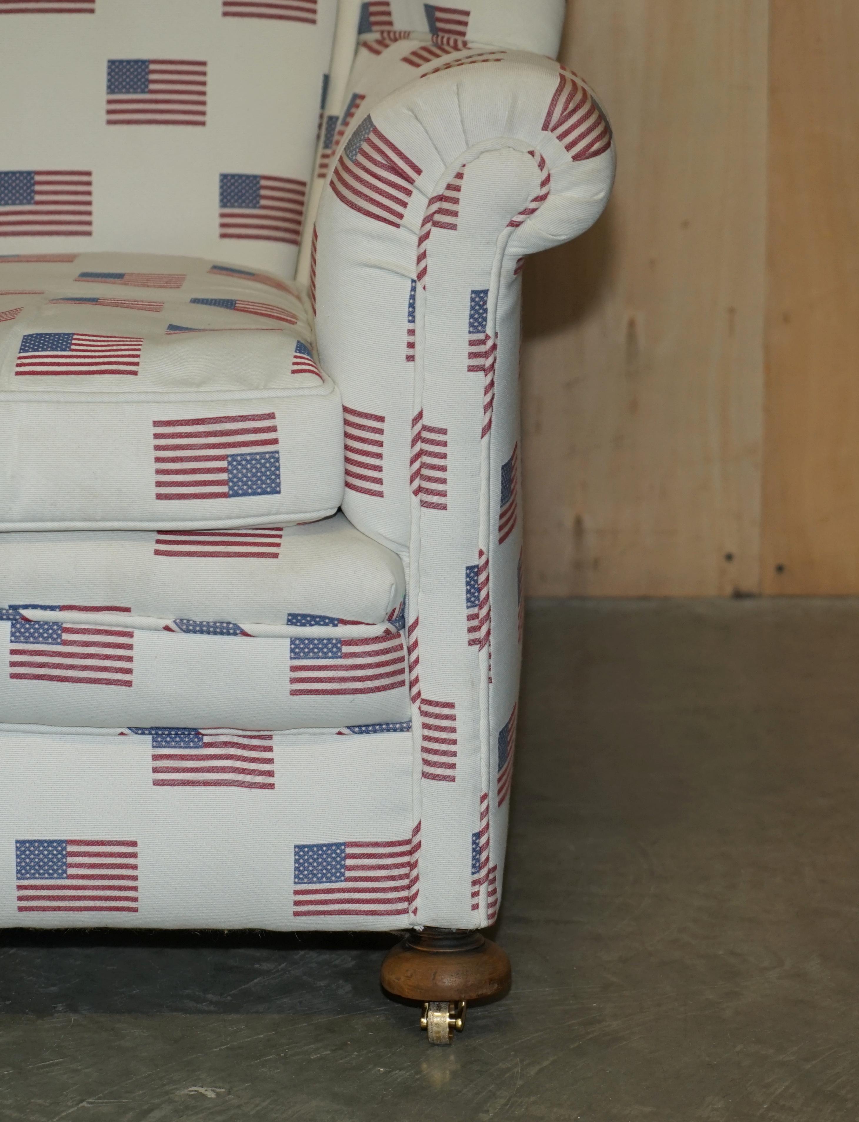 Antique Ci 1900 Victorian Club Armchair American Flag Stars & Stripes Upholstery For Sale 3