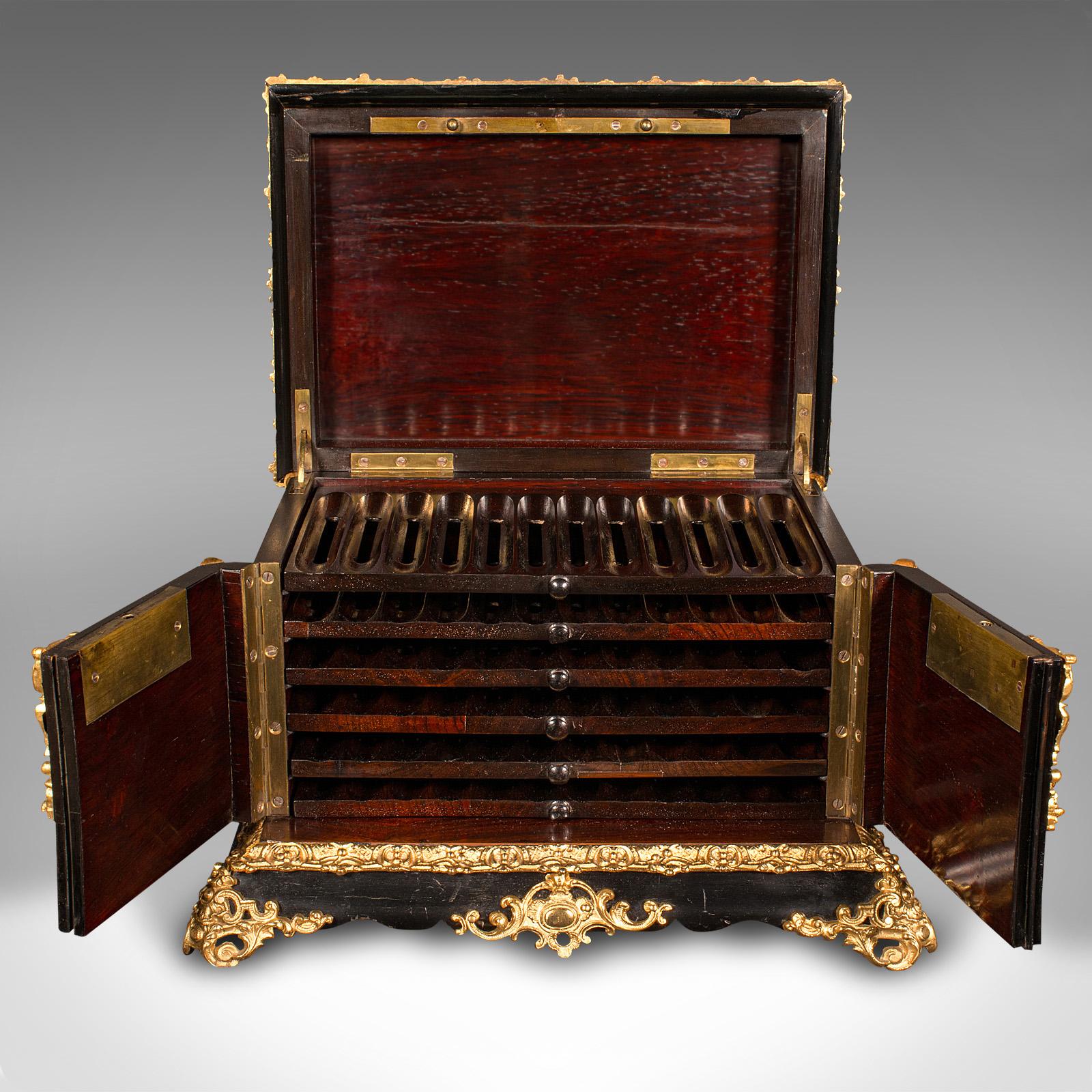 European Antique Cigar Humidor, Continental, Ebonised, Petit Corona Case, Victorian, 1860
