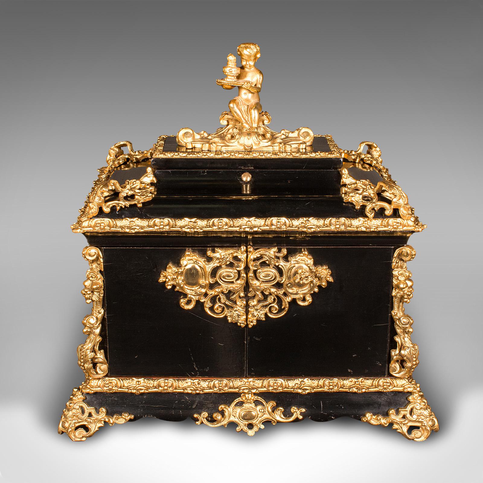 Antique Cigar Humidor, Continental, Ebonised, Petit Corona Case, Victorian, 1860 In Good Condition In Hele, Devon, GB