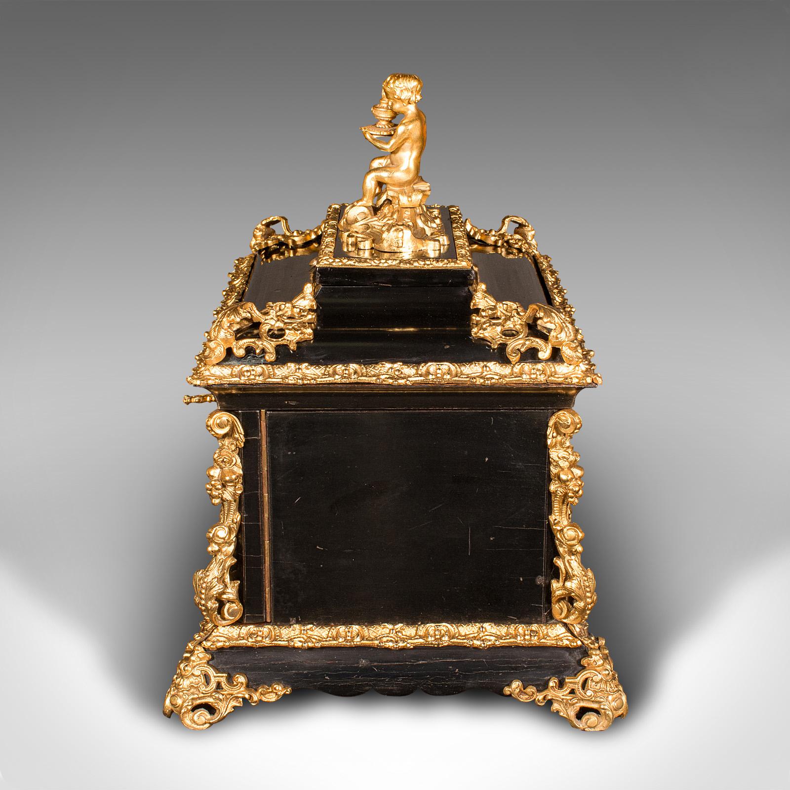 Wood Antique Cigar Humidor, Continental, Ebonised, Petit Corona Case, Victorian, 1860