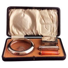Antikes Zigarren-Set, Silber, Bernstein und 9k Gold, verpackt