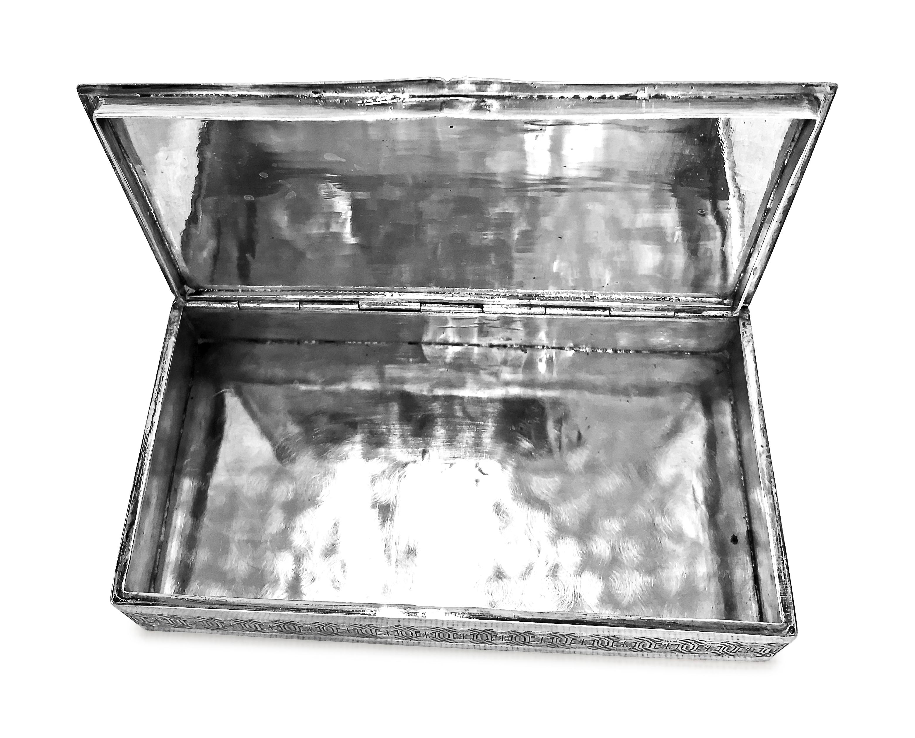Art Deco Antique Cigarette Box Rectangle In Silver  For Sale
