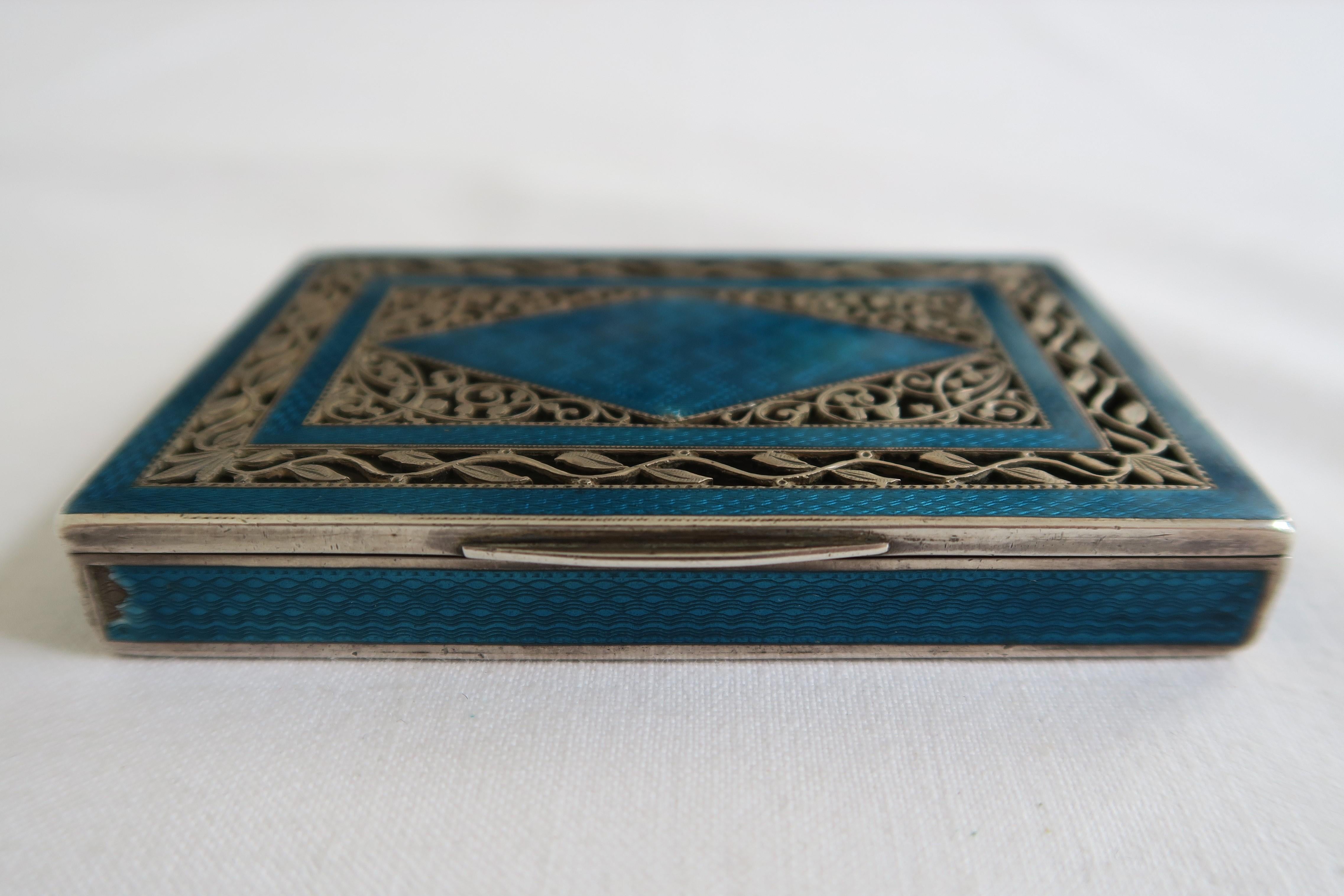Austrian Antique Cigarette Box Silver and Turquoise Enamel with Lily of the Valley Motif For Sale