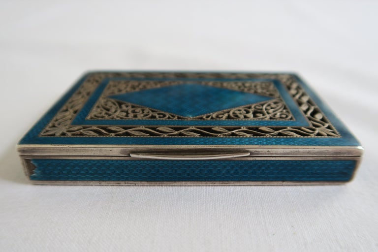 turquoise cigarette case Antique Cigarette Box Silver and Turquoise Enamel with Lily of the Valley  Motif For Sale at 1stDibs