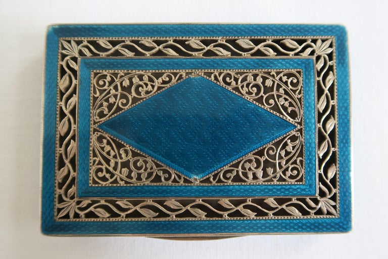 Antique Cigarette Box Silver and Turquoise Enamel with Lily of the Valley  Motif For Sale at 1stDibs