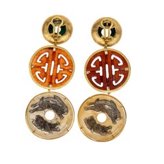 Antique Chinese Bi Carved Carnelian Malaquite 18 Karat Gold