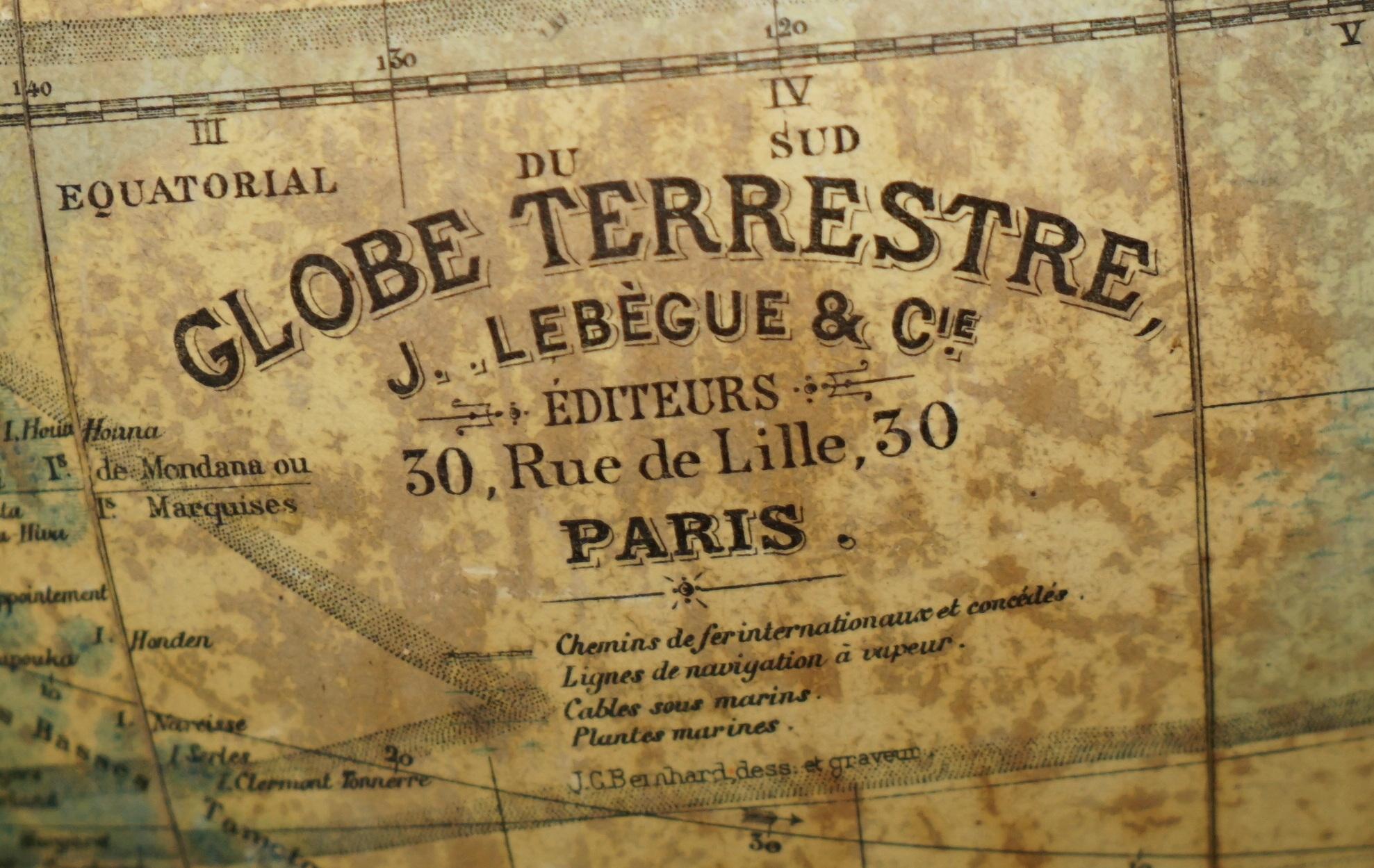 ANTiQUE CIR 1880 J LEBEGUE & Cie PARIS TERRESTRIAL LITHOGRAPHIQUE GLOBE CAST IRON en vente 4