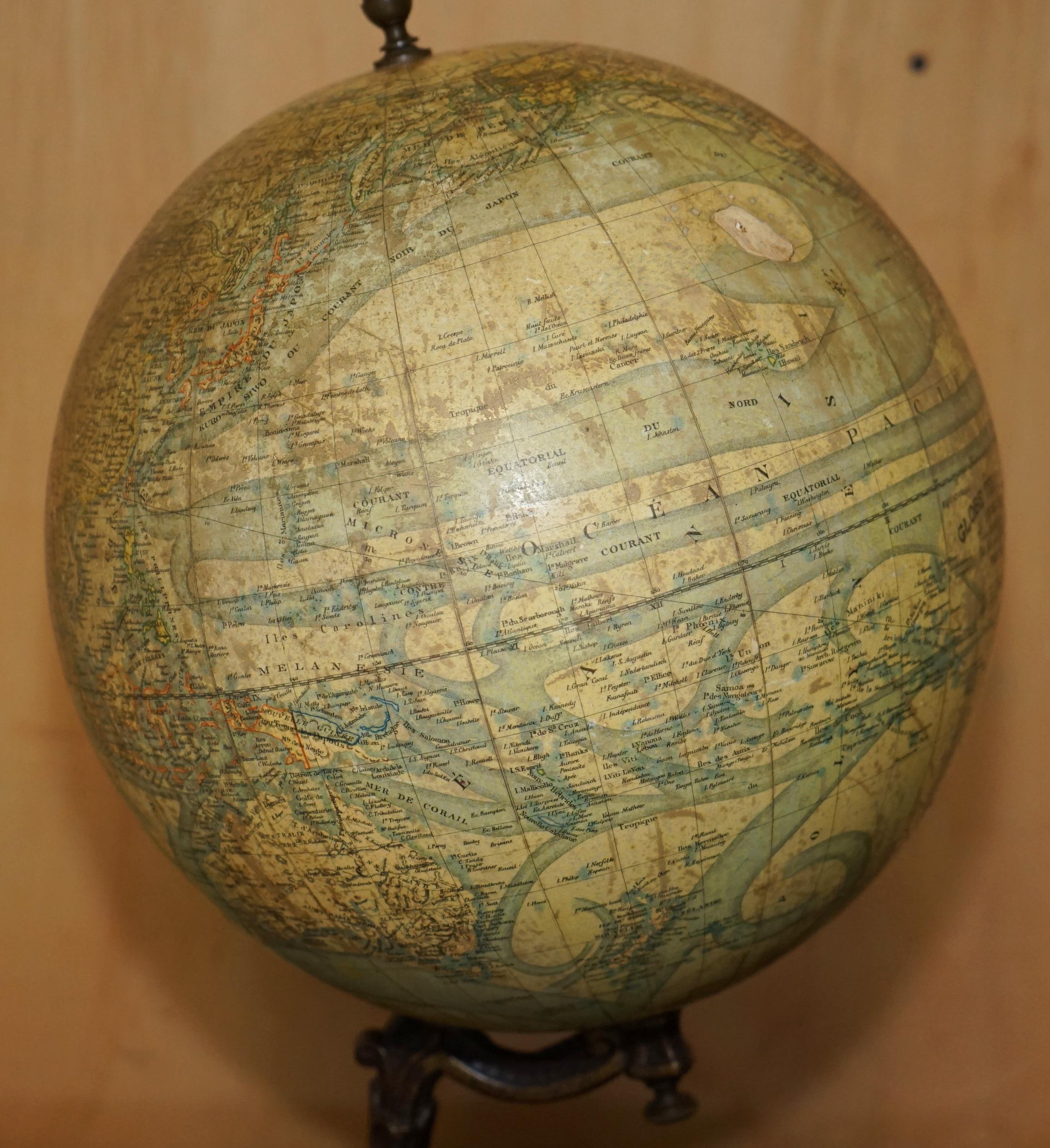 ANTiQUE CIR 1880 J LEBEGUE & Cie PARIS TERRESTRIAL LITHOGRAPHIQUE GLOBE CAST IRON en vente 5