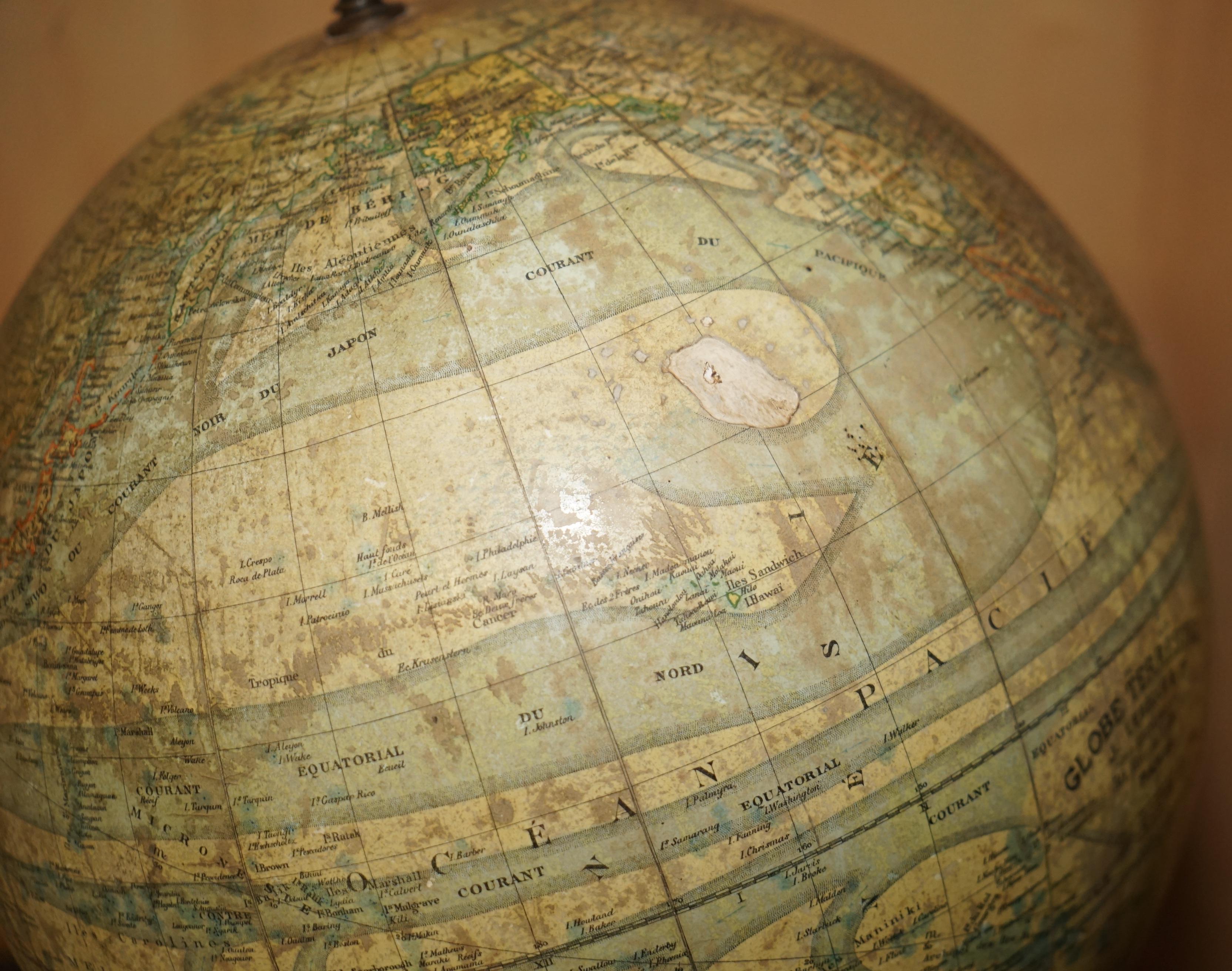 ANTiQUE CIR 1880 J LEBEGUE & Cie PARIS TERRESTRIAL LITHOGRAPHIQUE GLOBE CAST IRON en vente 6