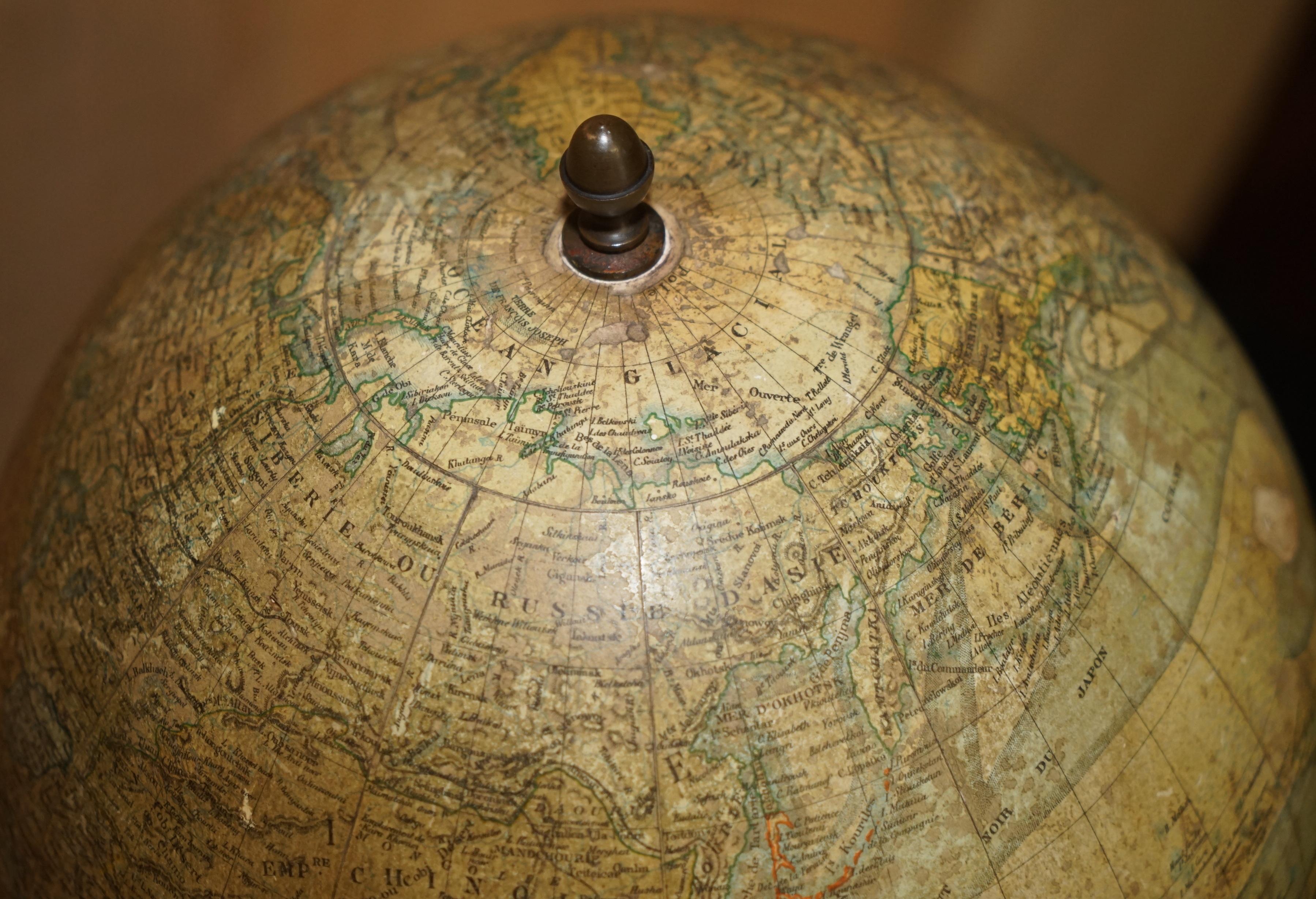 ANTiQUE CIR 1880 J LEBEGUE & Cie PARIS TERRESTRIAL LITHOGRAPHIQUE GLOBE CAST IRON en vente 7