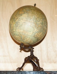 ANTiQUE CIR 1880 J LEBEGUE & CIE PARIS TERRESTRIAL LITHOGRAPH GLOBE CAST IRON