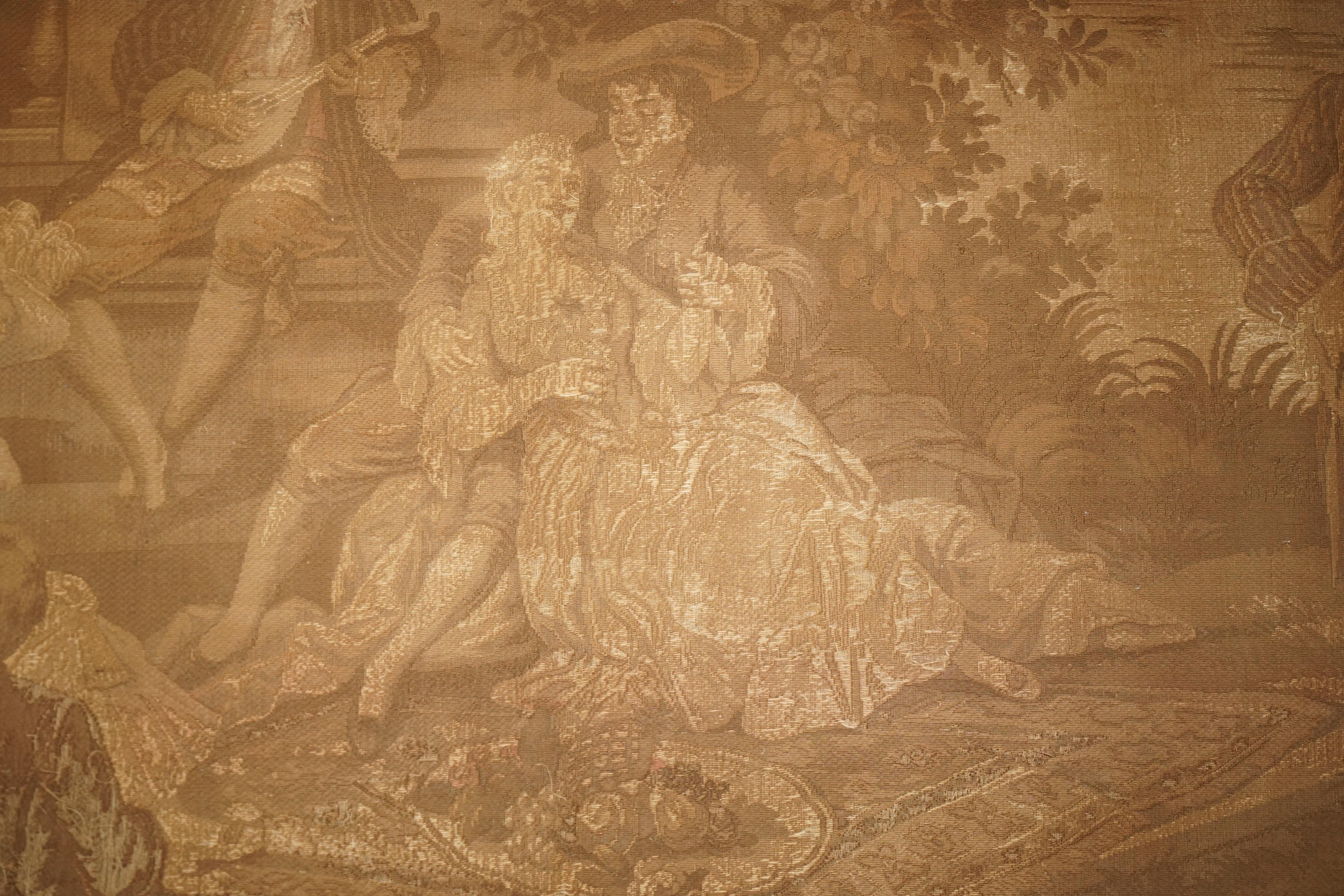 ANTIQUE CIR 1880 TAPESTRY DEPICTING WATTEAU-ESQUE FiGURES AFTER ANTOINE WATTEAU For Sale 2