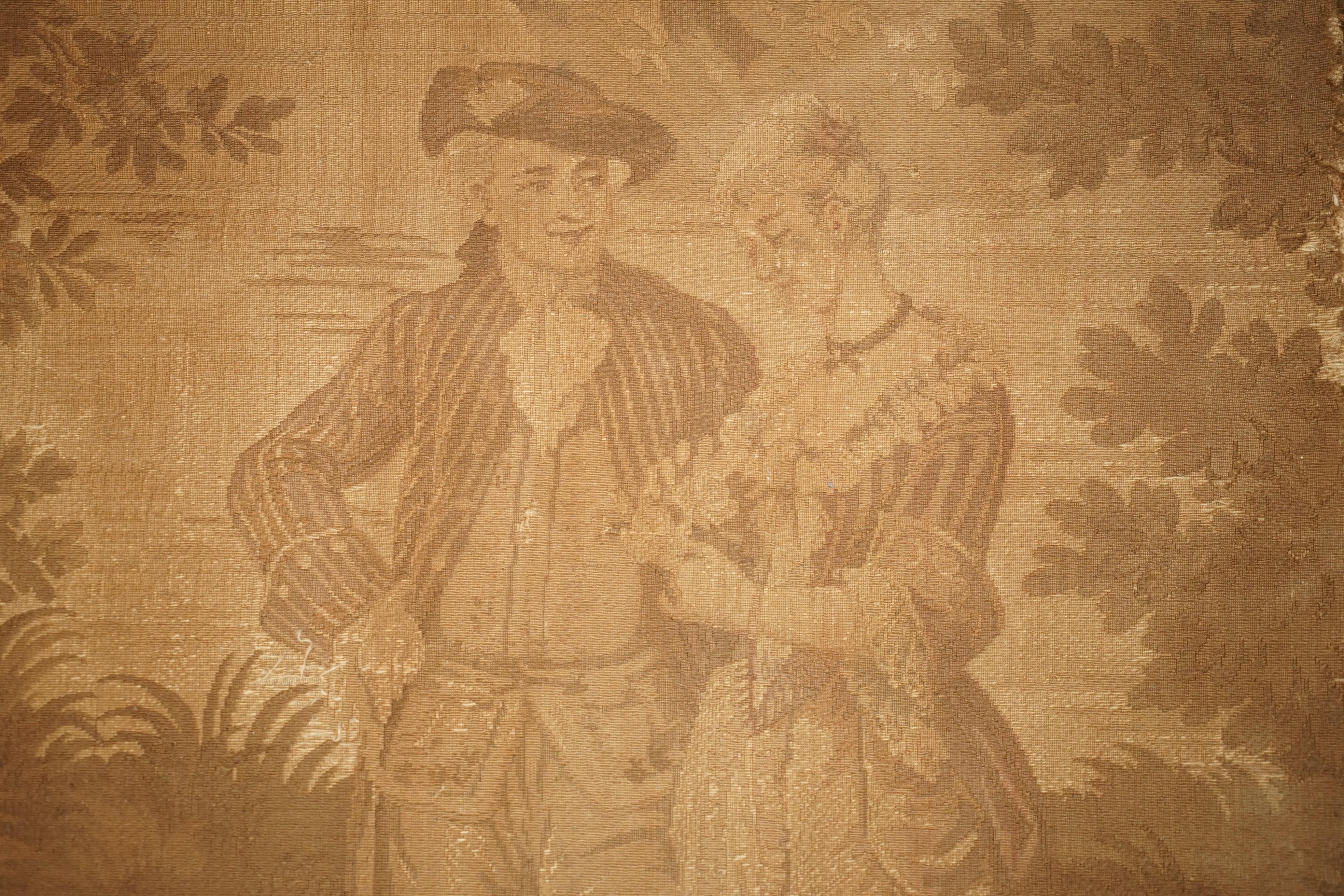 High Victorian ANTIQUE CIR 1880 TAPESTRY DEPICTING WATTEAU-ESQUE FiGURES AFTER ANTOINE WATTEAU For Sale