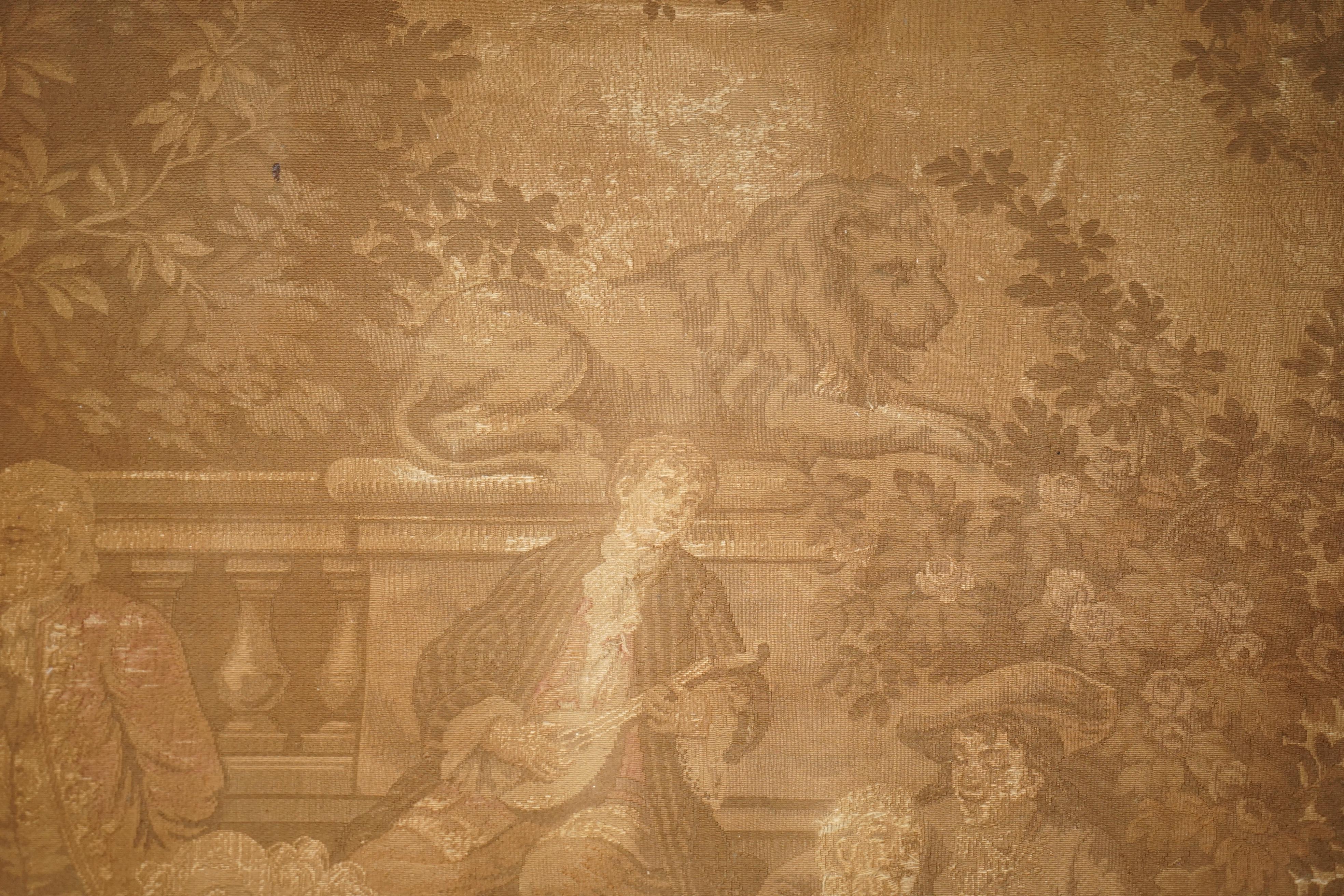 Late 19th Century ANTIQUE CIR 1880 TAPESTRY DEPICTING WATTEAU-ESQUE FiGURES AFTER ANTOINE WATTEAU For Sale