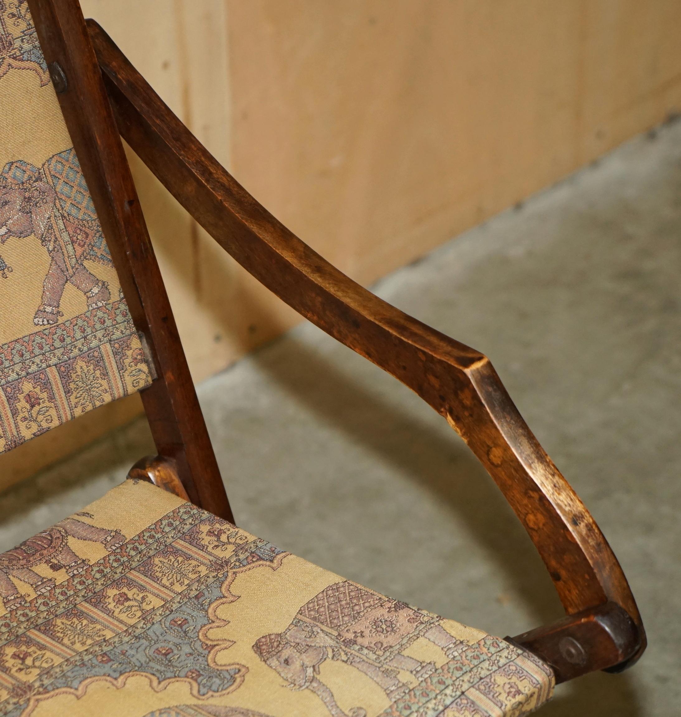 Wood ANTIQUE CIR 1890 ANGLO INDIAN ELEPHANT COLONIAL FOLDING MILITARY CAMPAIGN CHAiR For Sale