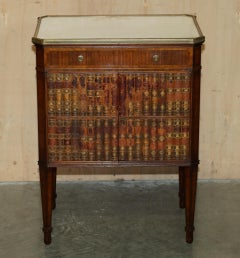 ANTIQUE CIR 1920 FAUX STACK OF BOOKS LEATHER CARRARA MARBLE SIDE TABLE DRAWERs