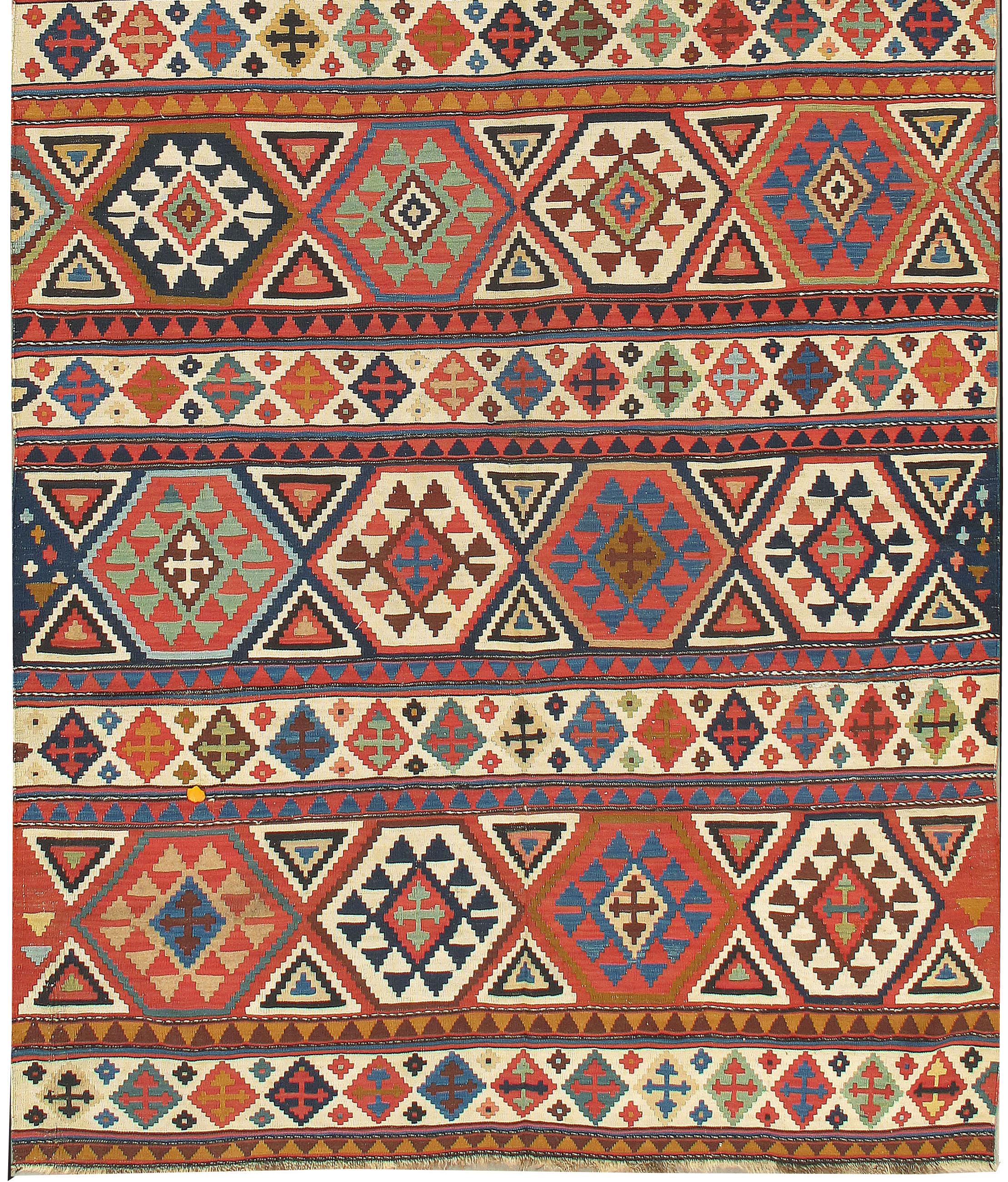 Antike russische Shirvan-Wolle und Baumwolle, um 1890  Handgewebter Kelim 5'1 x 9'6 im Angebot 2