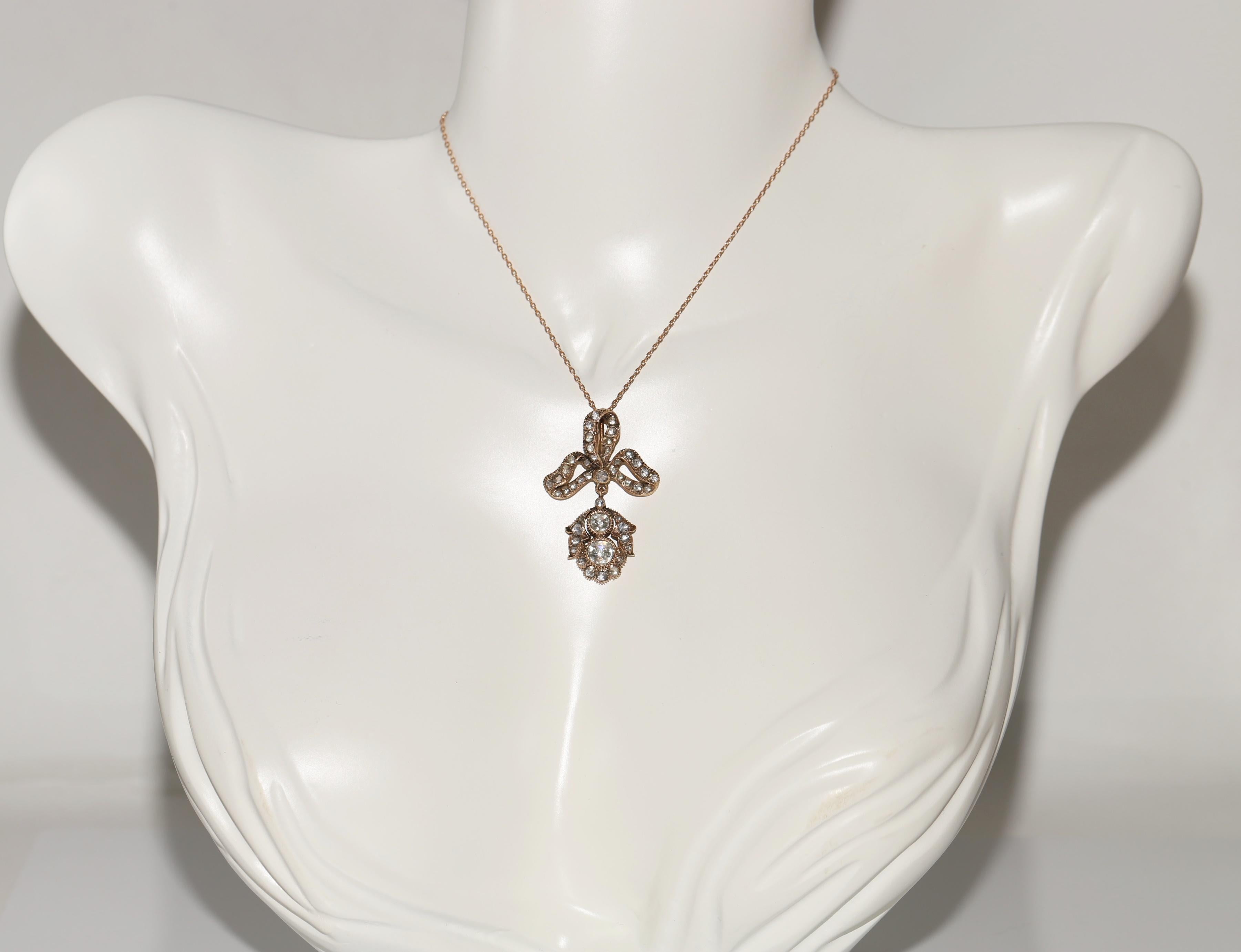 Collier pendentif ancien en or 14 carats avec diamants naturels taille rose, fabriqué à la main en vente 8