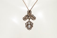 Antique Circa 14k Gold Handcrafted Natural Rose Cut Diamond Pendant Necklace