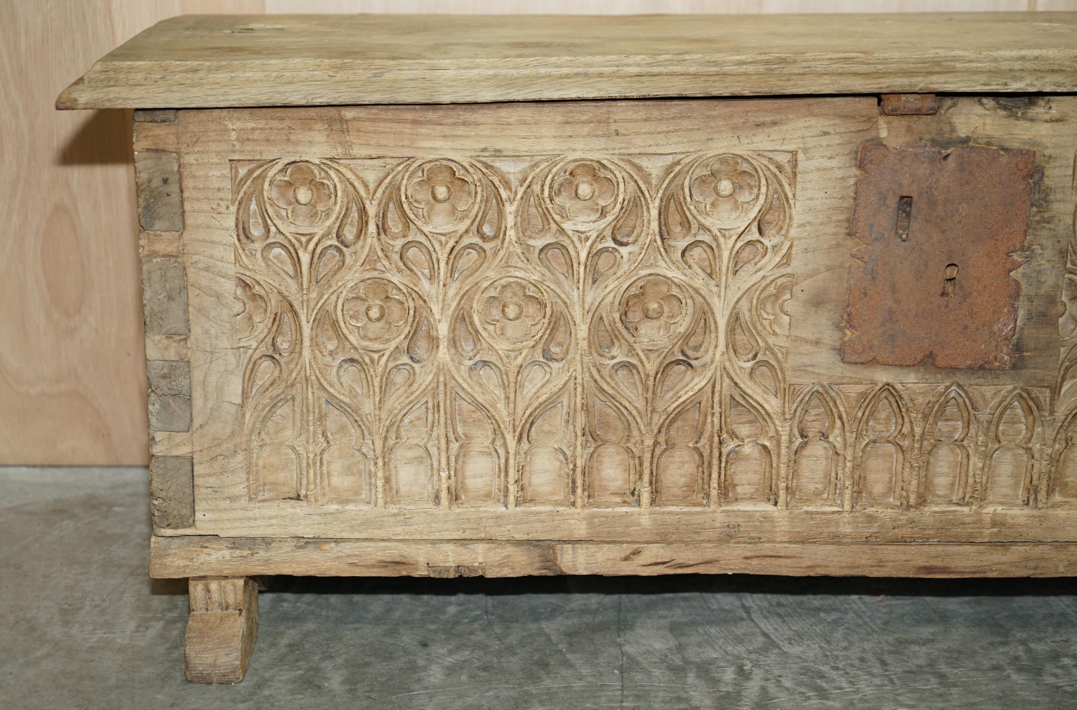 Hand-Crafted Antique circa 1550-1600 Elizabethan Jacobean Limed Oak Trunk Chest or Coffer