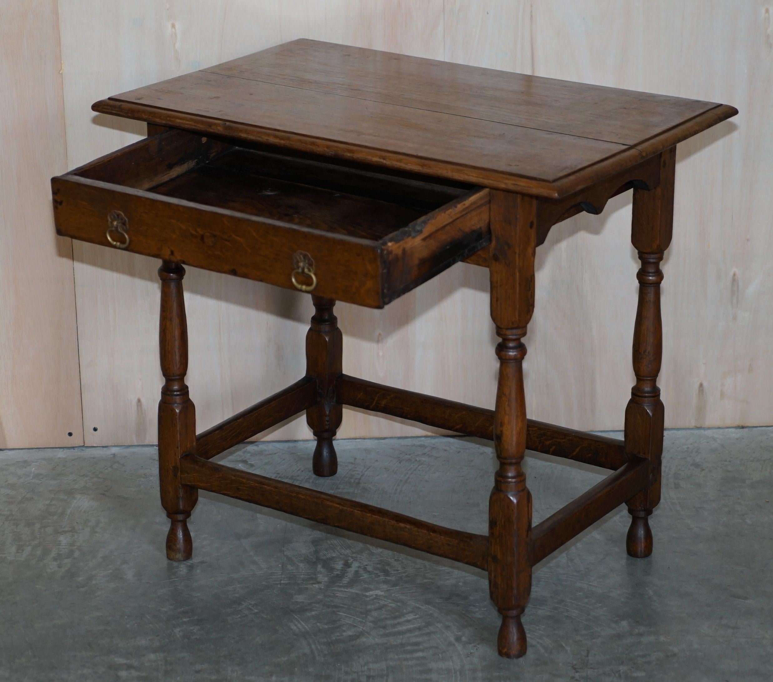 Antique circa 1700 English Oak Jointed Lowboy Side Table with Single Drawer For Sale 9