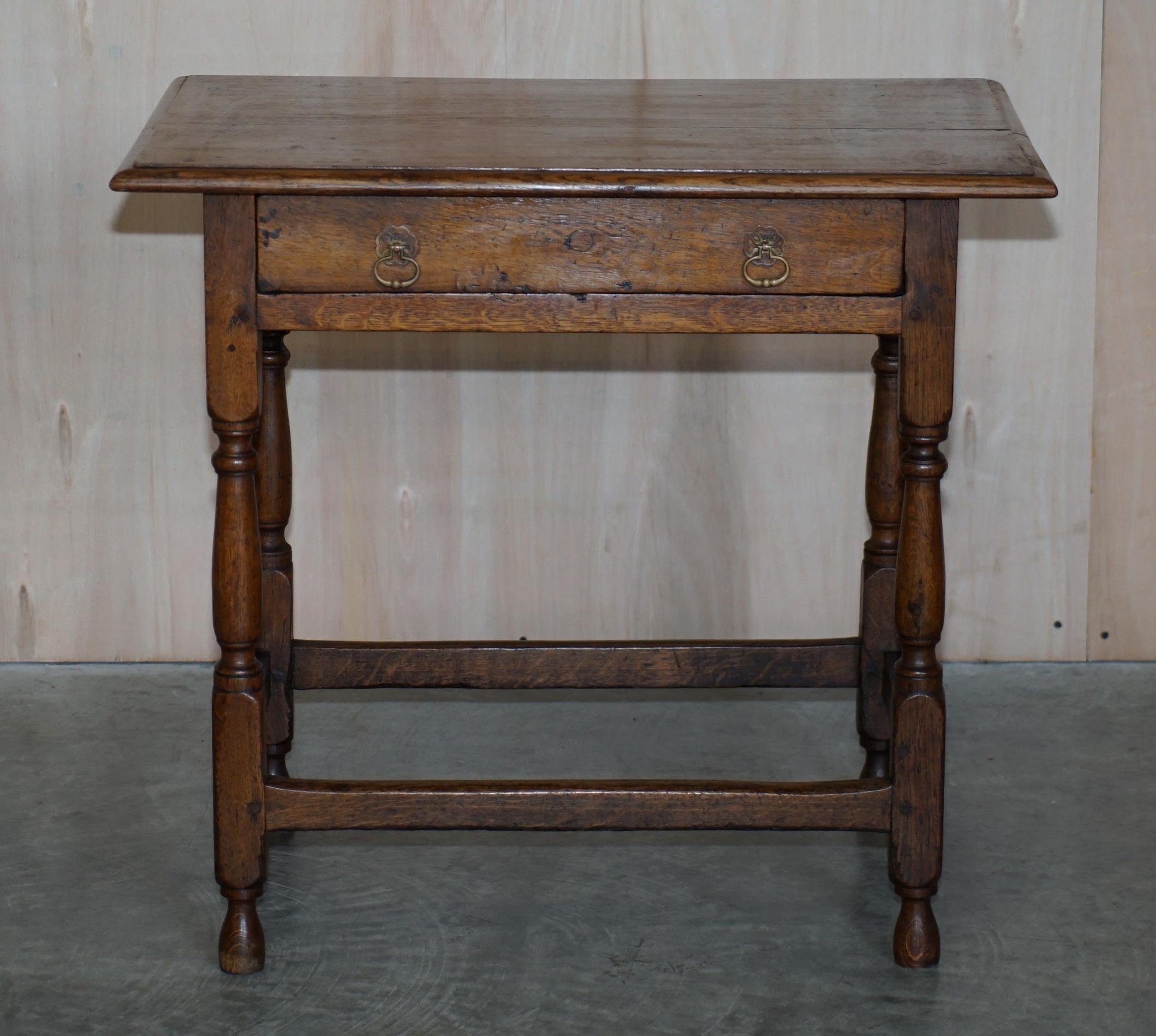We are delighted to offer for sale this stunning circa 1700 English Oak jointed Lowboy side table with large single drawer and William & Mary handles

A good looking well made and decorative piece, for circa 320 years old it has survived in