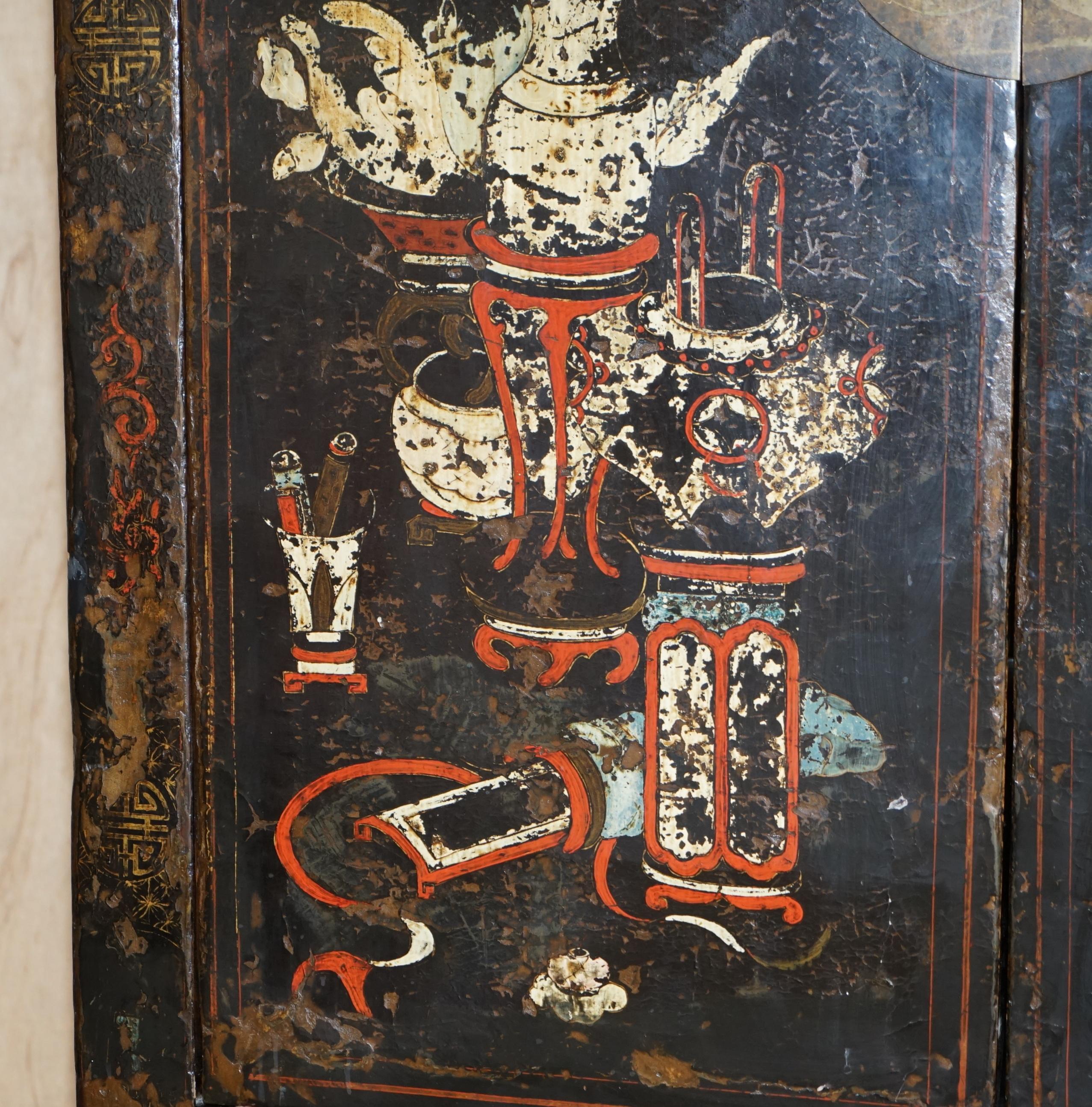Early 19th Century Antique circa 1800 Chinese Hand Painted Wedding Cabinet Housekeepers Cupboard For Sale