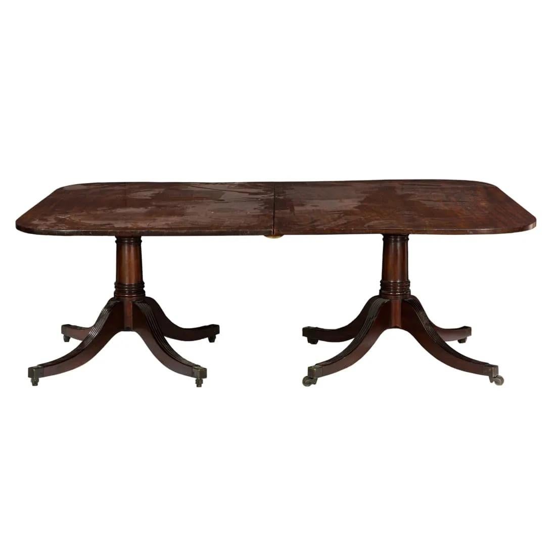 British Antique Circa 1800 English Regency Mahogany Double Pedestal Dining Table (AF1-08 For Sale