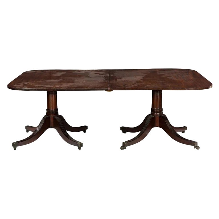 Antique Circa 1800 English Regency Mahogany Double Pedestal Dining