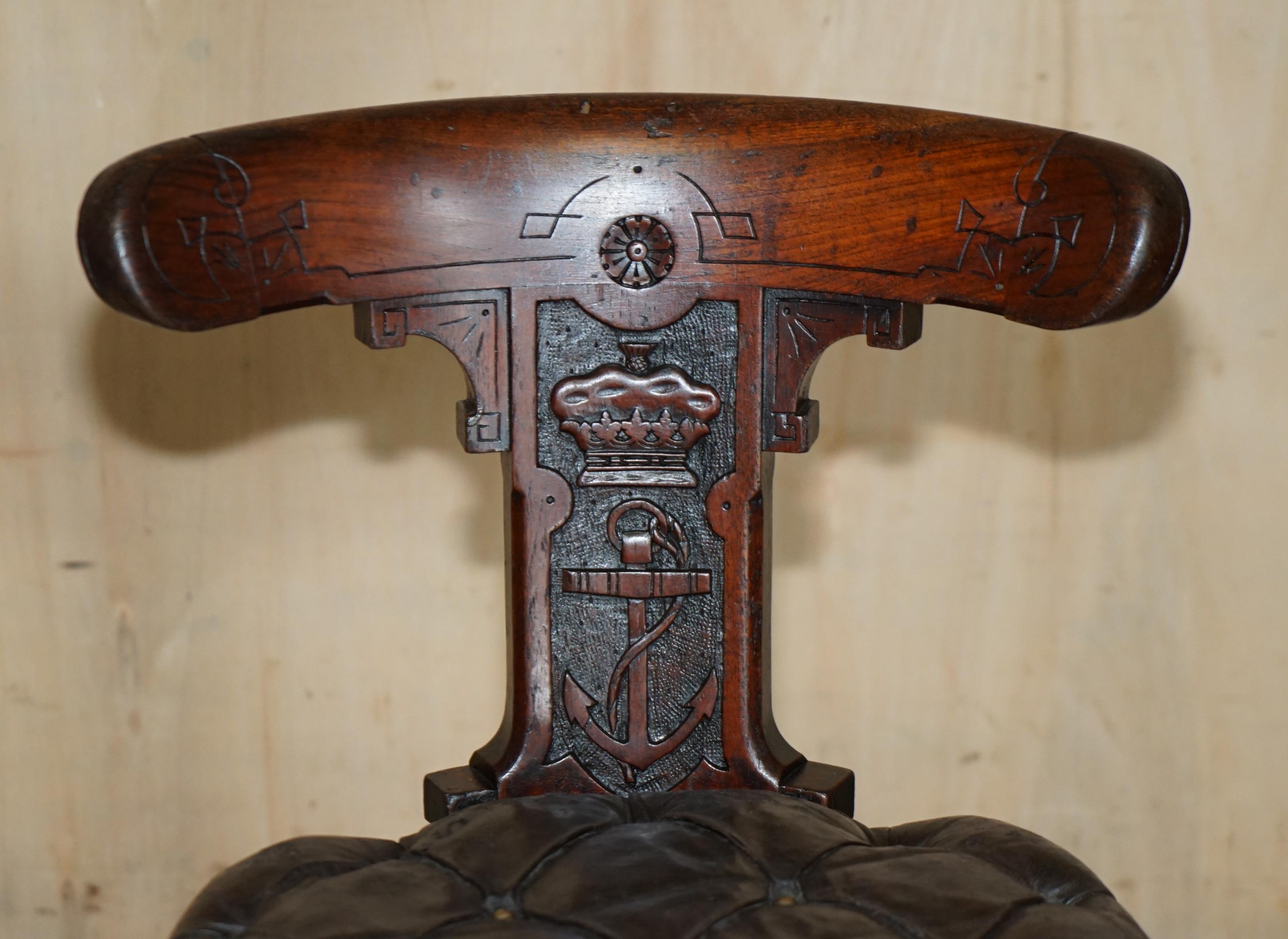 Georgian ANTIQUE CIRCA 1800 SHIPS CAPTAiNS CHAIR WITH ROYAL CROWN AND ANCHOR CARVED For Sale