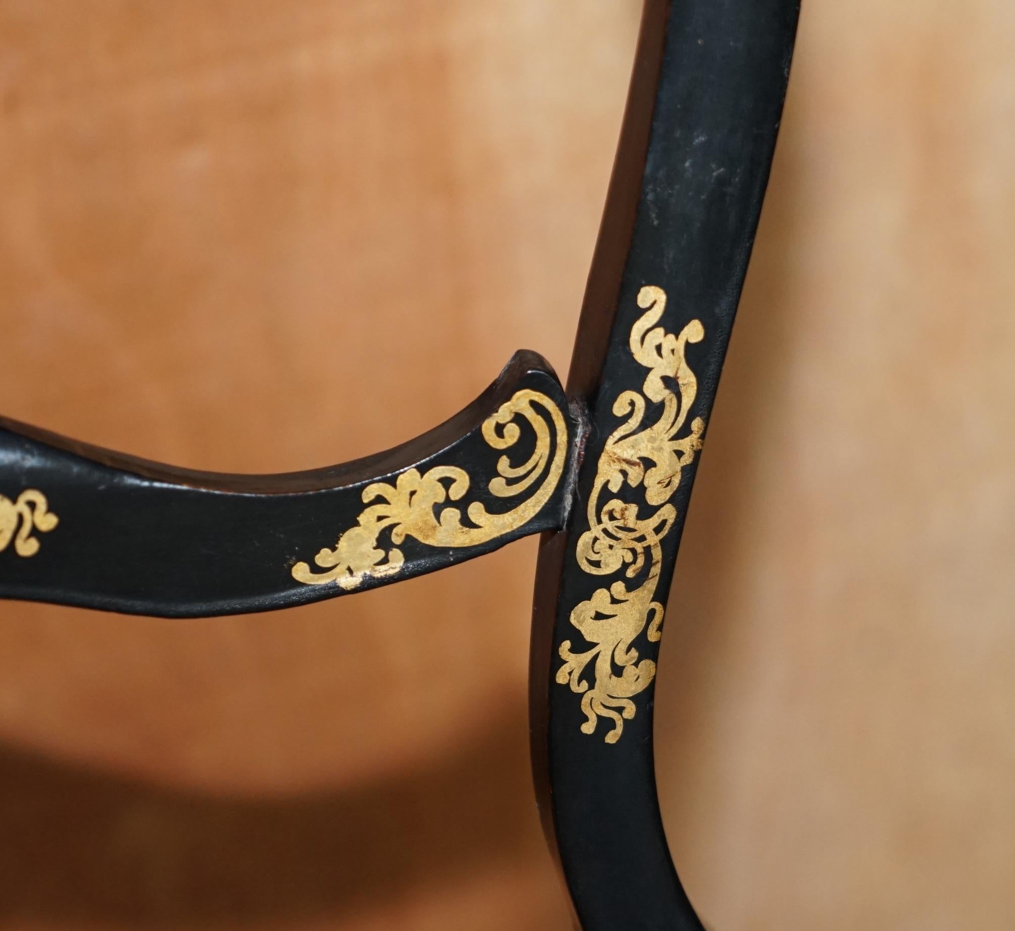 Antique circa 1815 Mother of Pearl Inlaid Ebonsied & Gold Leaf Regency Chair For Sale 2